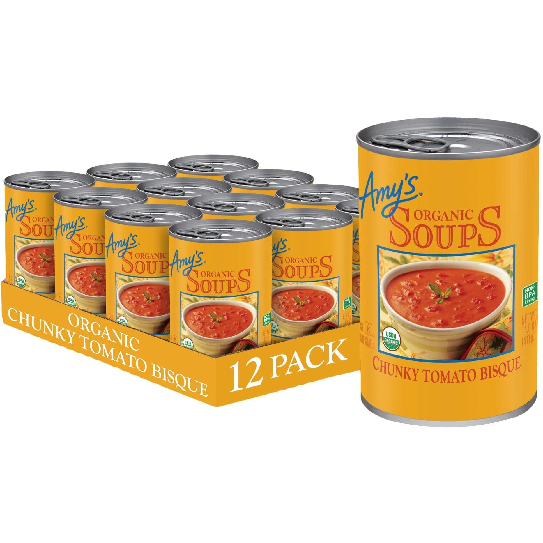 Amys Soup, Chunky Tomato Bisque, Gluten Free, Made With Organic Tomatoes And Cream, Canned Soup, 14.5 Oz (12 Pack)