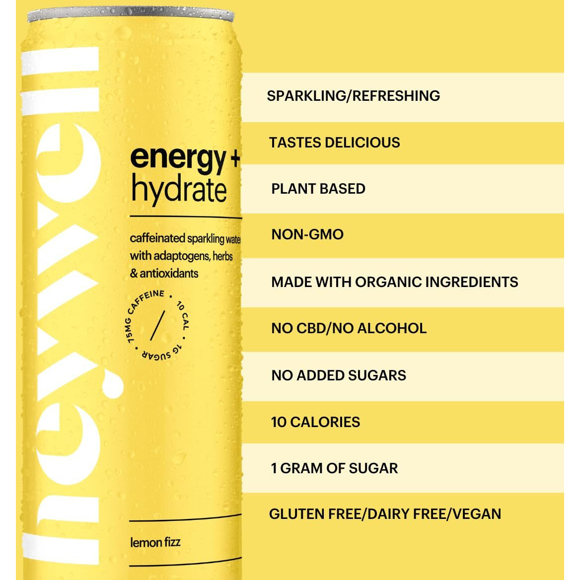Heywell Sparkling Adaptogenic Water Energy And Focus, Lemon Fizz Flavor 12 Fluid Ounce (Pack Of 12) - Caffeinated, Organic, Non Gmo, Vegan, Gluten Free, Dairy Free