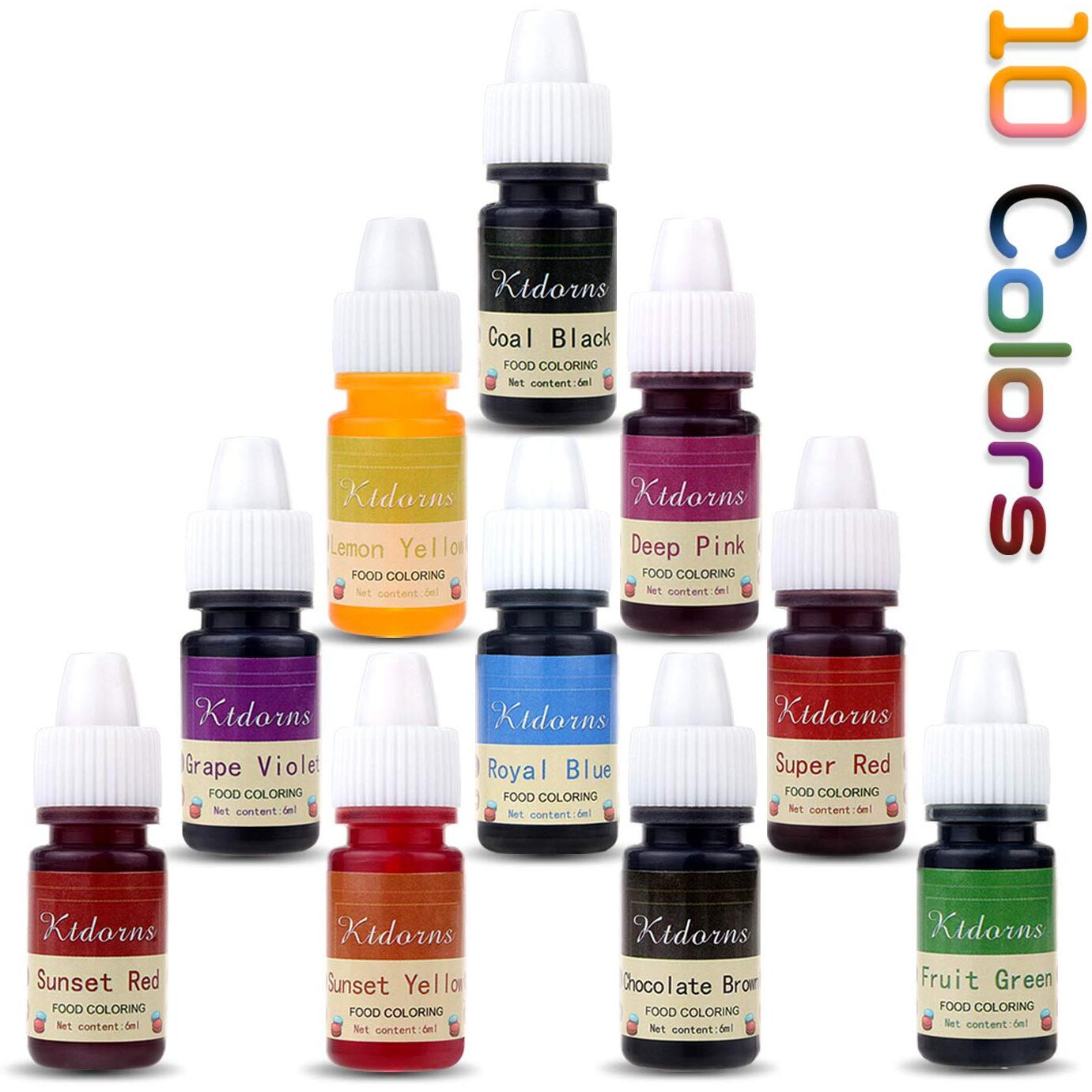 Food Coloring - Yellow,Blue,Green,Violet 10 Color Cake Food Coloring Liquid Variety Kit For Baking, Decorating,Fondant And Cooking, Slime Making Supplies Kit - .25 Fl. Oz. (6Ml) Bottles