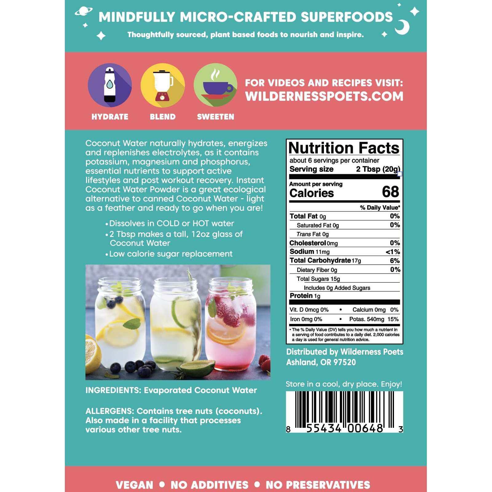 Wilderness Poets, 100% Evaporated Coconut Water Powder - No Maltodextrin, No Fillers, No Additives - 1 Ingredient - Instant Mix (32 Ounce)