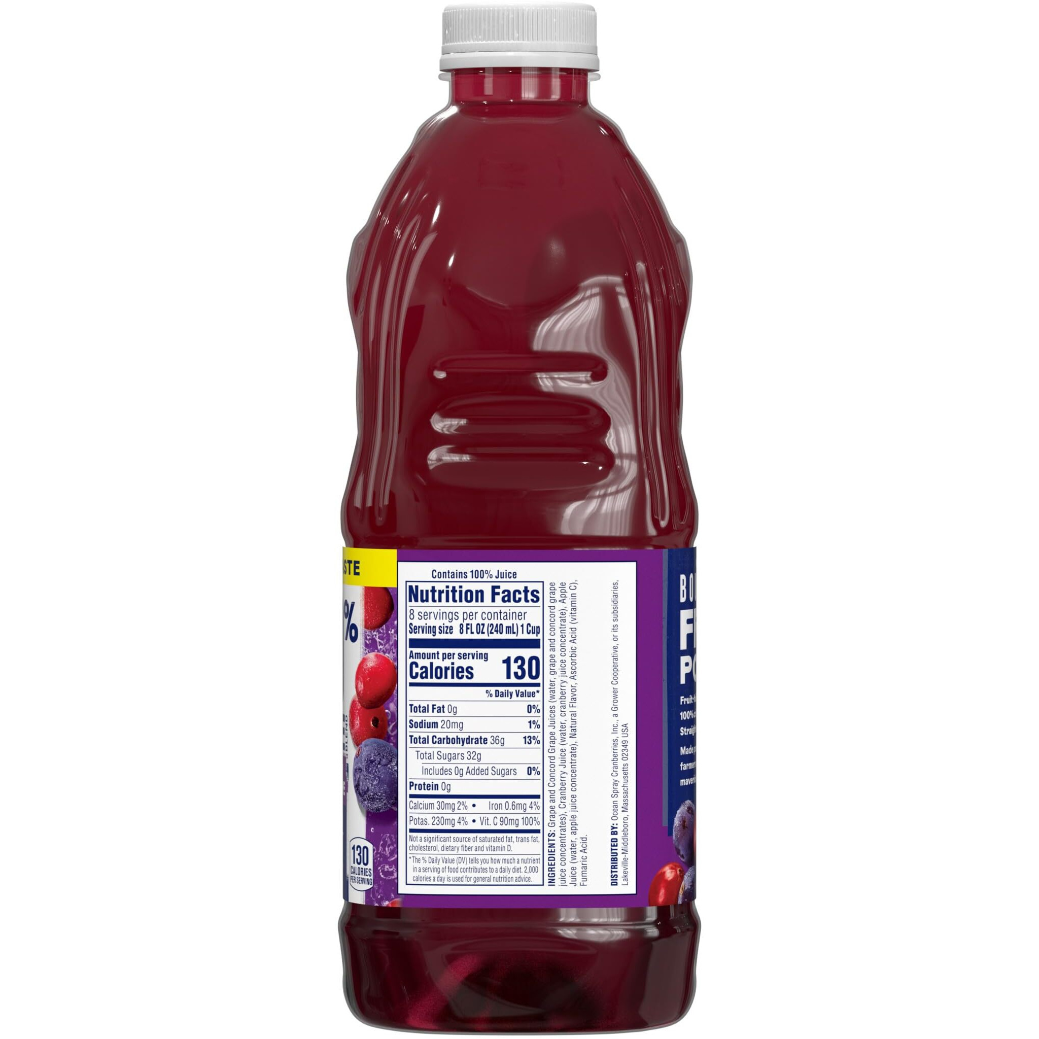 Ocean Spray 100% Juice Cranberry Grape Juice Blend, 64 Fl Oz Bottle (Pack Of 8)