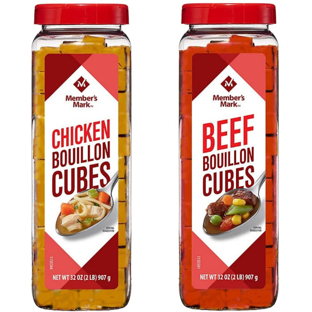 2 Pack Member's Mark's Chicken Bouillon Cubes And Beef Bouillon Cubes Variety Pack, 32 Oz Each, 1 Of Each Flavor. (Bundle Of 2), 227 Cubes Per Container
