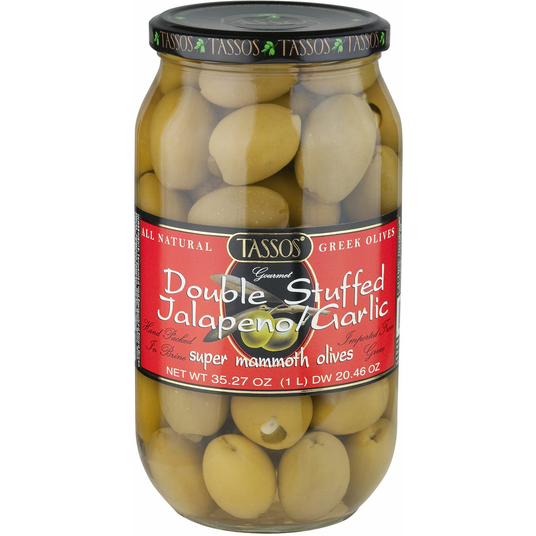 Tassos Double Stuffed Jalapeno And Garlic Olives, 1 Liter (Pack Of 2)