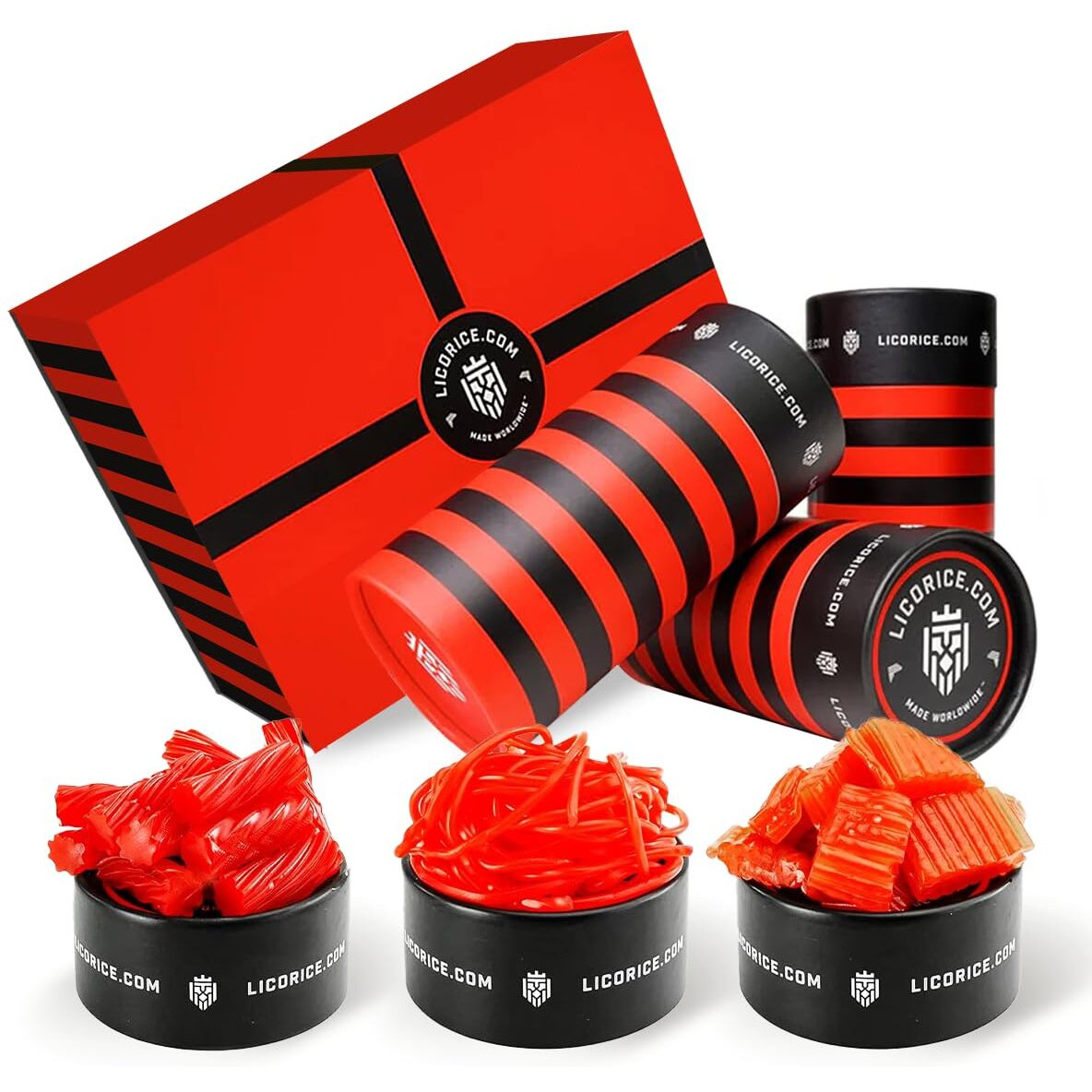 Licorice.Com Gourmet Assorted Red Licorice Gift Set - Australian Red, Strawberry Spirali, Strawberry Pillows (Pack Of 3)