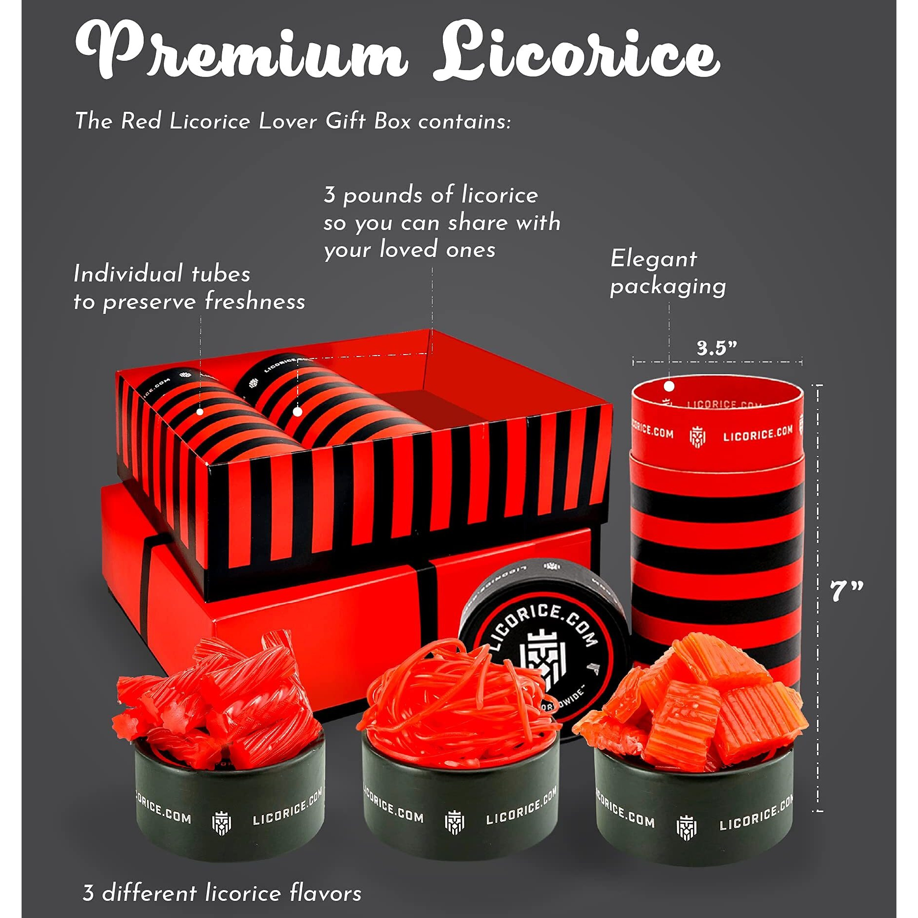 Licorice.Com Gourmet Assorted Red Licorice Gift Set - Australian Red, Strawberry Spirali, Strawberry Pillows (Pack Of 3)