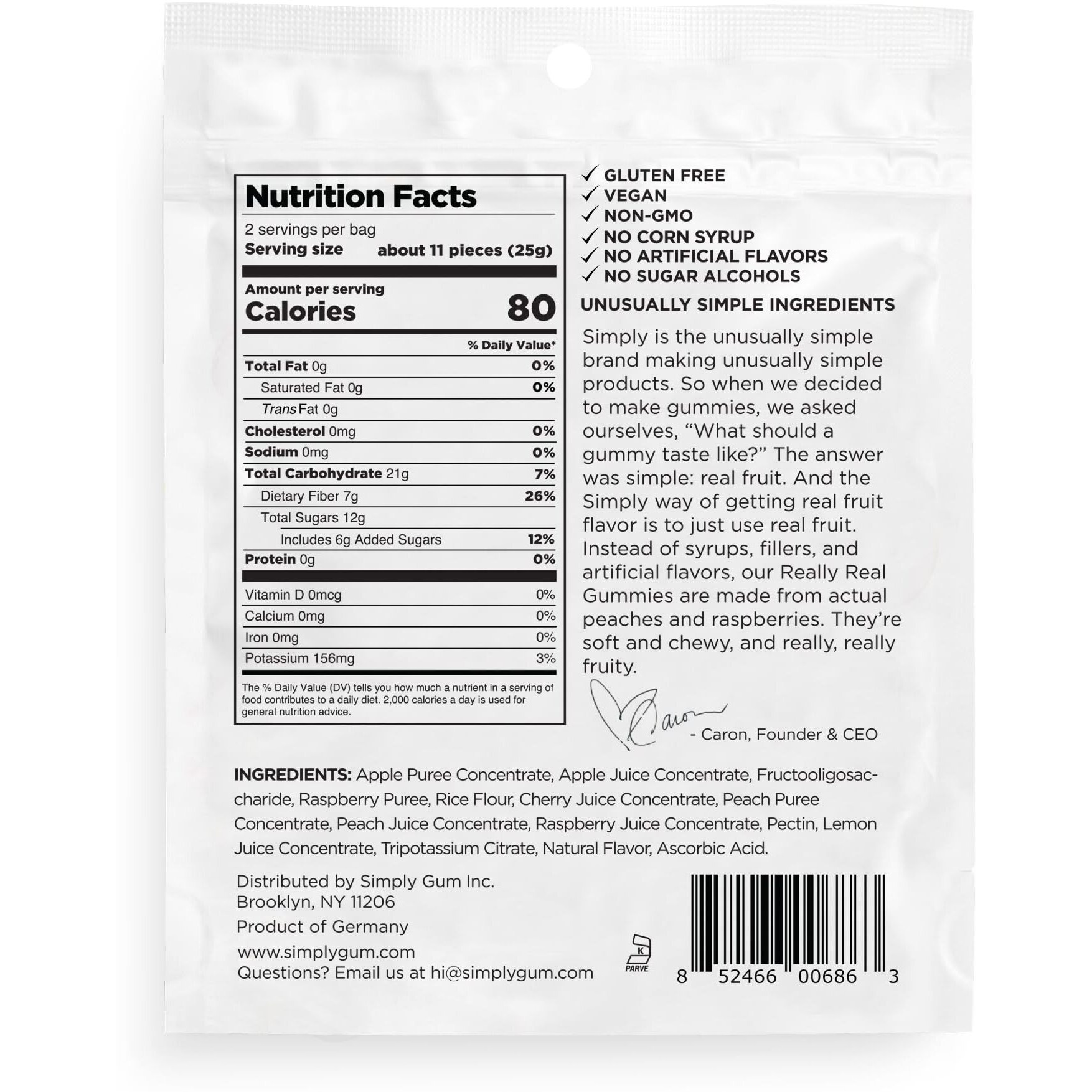 Simply Really Real Gummies | Made With Real Fruit | Peach And Raspberry | 1.8 Oz (Pack Of 8) | No Cane Sugar + Gluten Free + Kosher