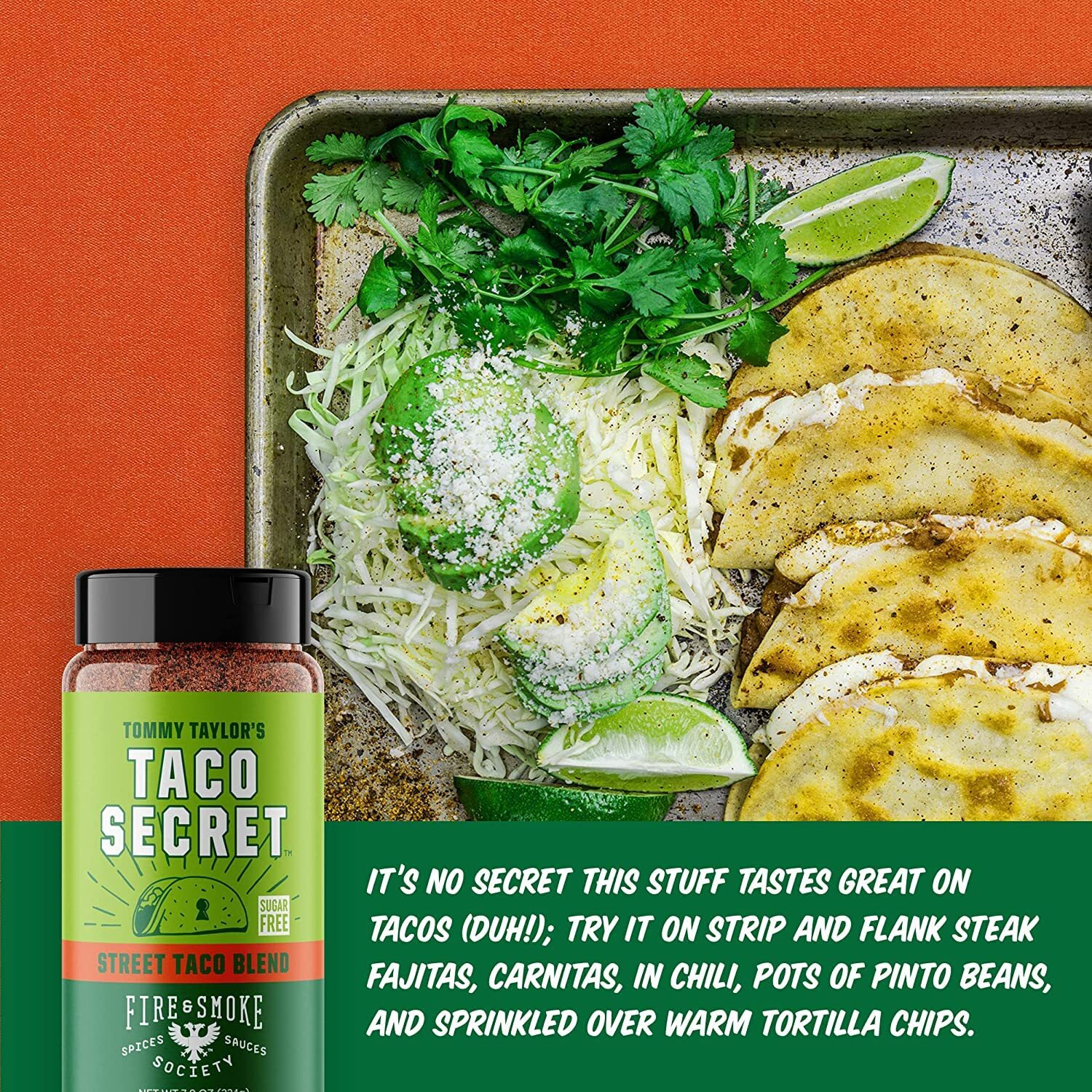 Fire & Smoke Society Taco Secret Taco Seasoning Mix | Xl Bottles | Fajita Seasoning Mix, Carnitas, Meat, Mexican Spice Blend | Msg Free, Gluten Free, Non-Gmo | 9.2 Oz (2-Pack)