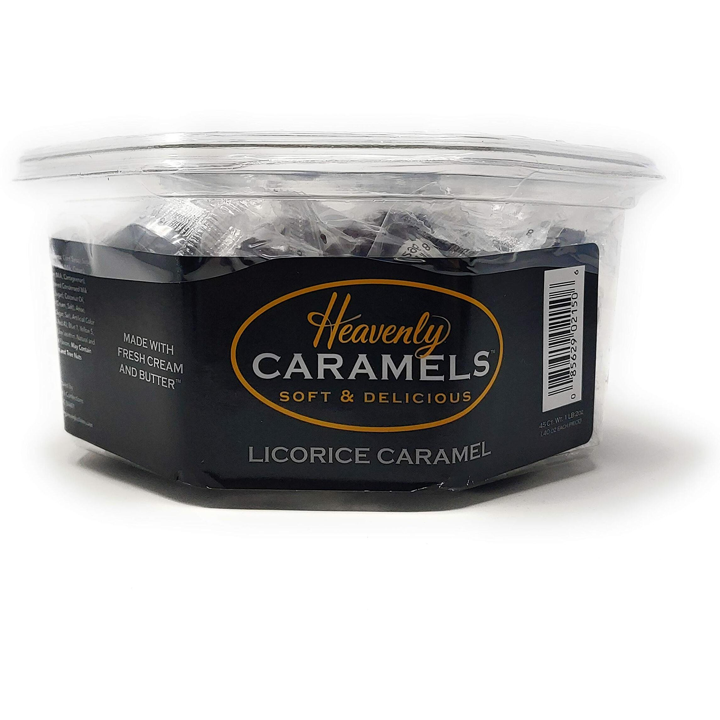 J Morgan Confections Heavenly Caramel | Licorice Flavor | 45 Count Tub | Gourmet Soft And Chewy Butter Caramel Candies | Hand-Crafted Golden Treats