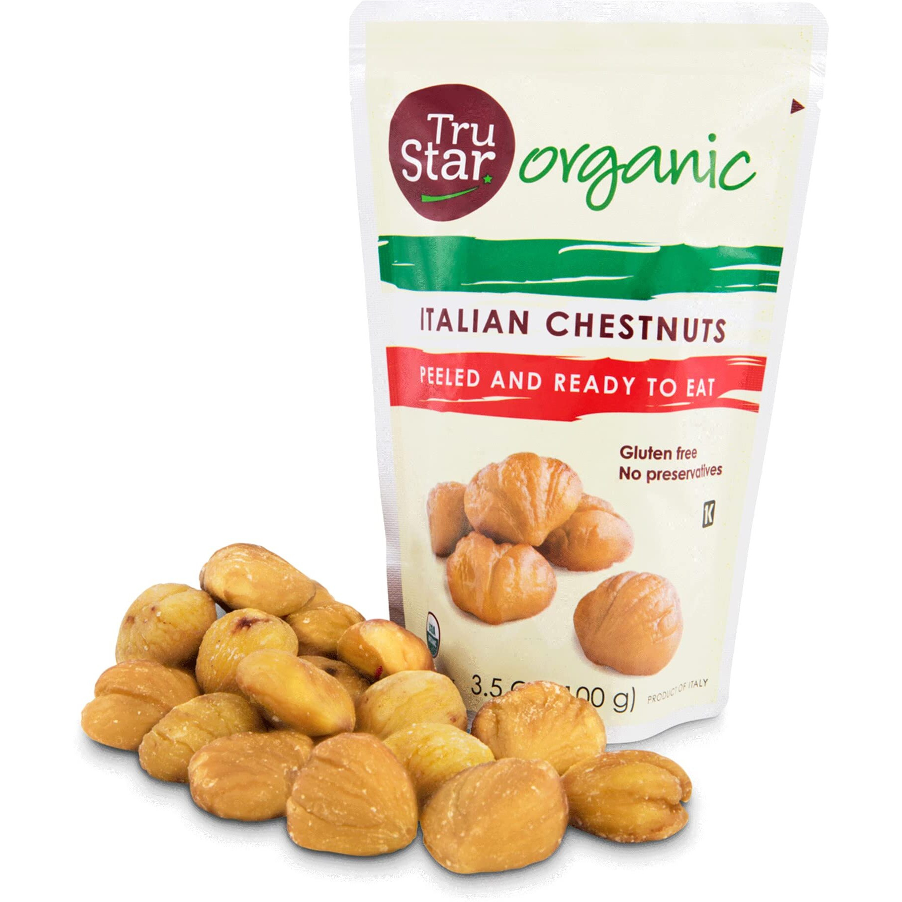 Trustar Organic Italian Chestnuts, Peeled, Ready-To-Eat, 3.5Oz Pouch (Pack Of 12)