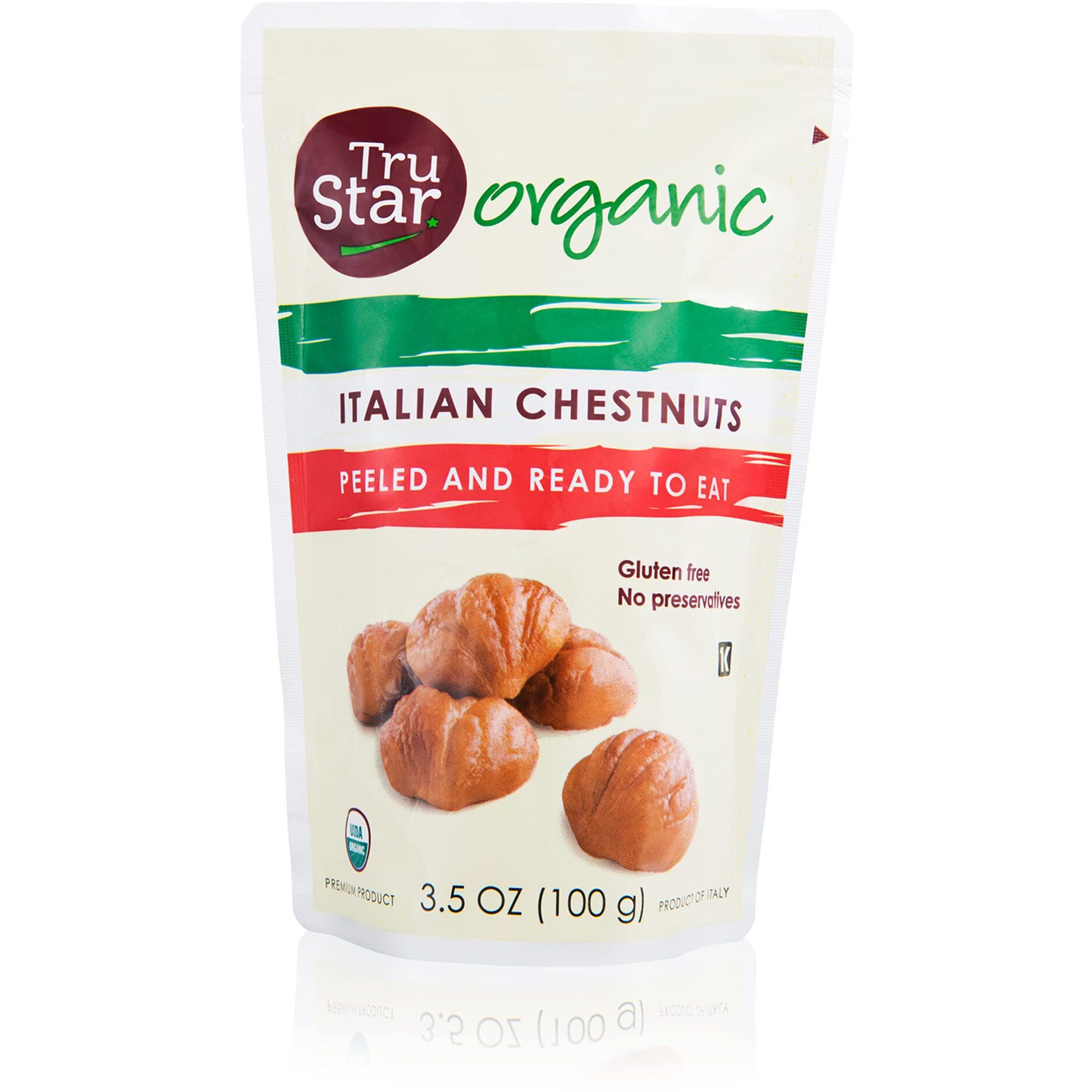 Trustar Organic Italian Chestnuts, Peeled, Ready-To-Eat, 3.5Oz Pouch (Pack Of 12)