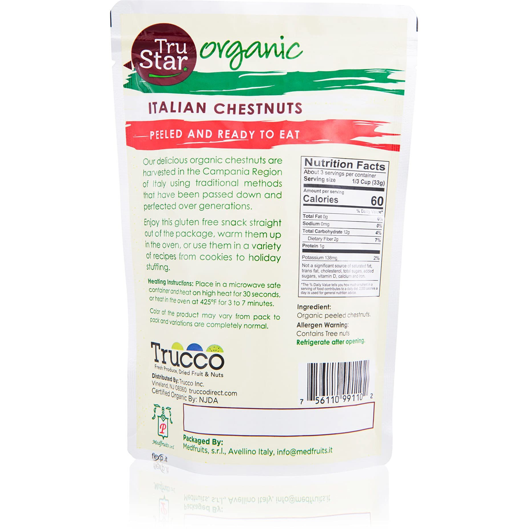 Trustar Organic Italian Chestnuts, Peeled, Ready-To-Eat, 3.5Oz Pouch (Pack Of 12)