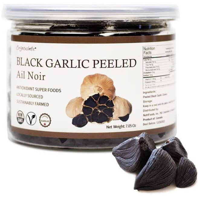 Orgnisulmte Canada Peeled Black Garlic Fermented For 90 Days Peeled Multiple Clove Super Foods, Ready To Eat 7.05 Oz