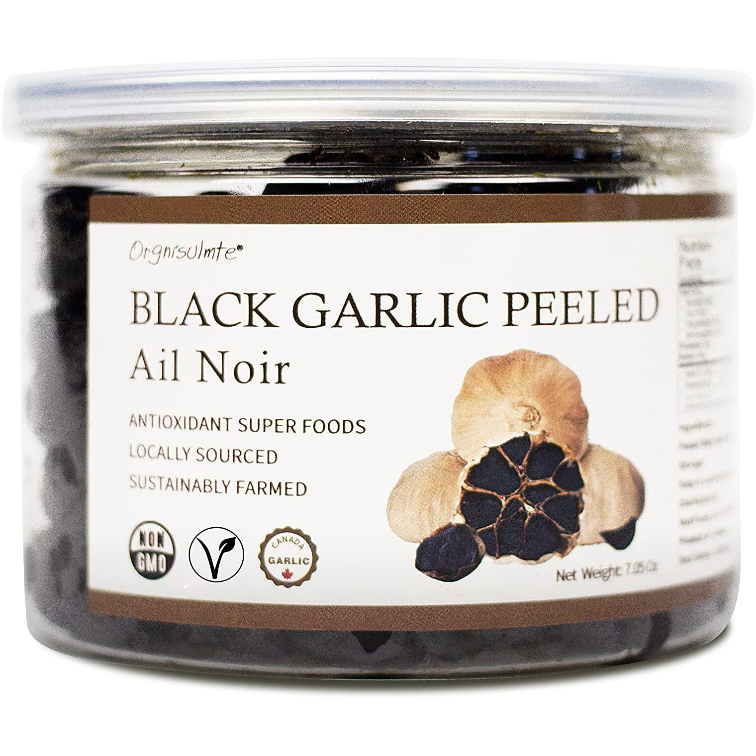 Orgnisulmte Canada Peeled Black Garlic Fermented For 90 Days Peeled Multiple Clove Super Foods, Ready To Eat 7.05 Oz