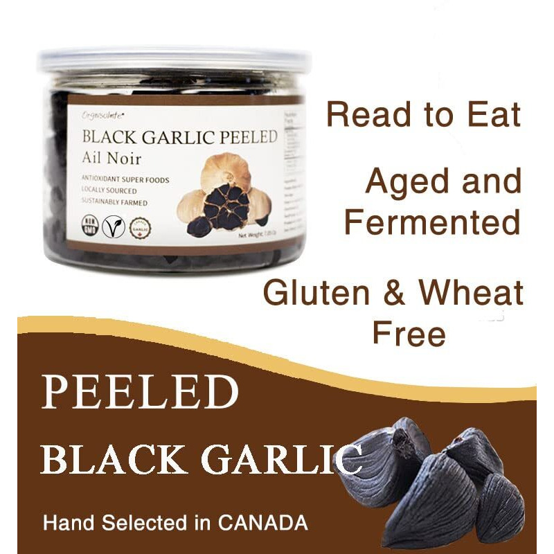 Orgnisulmte Canada Peeled Black Garlic Fermented For 90 Days Peeled Multiple Clove Super Foods, Ready To Eat 7.05 Oz