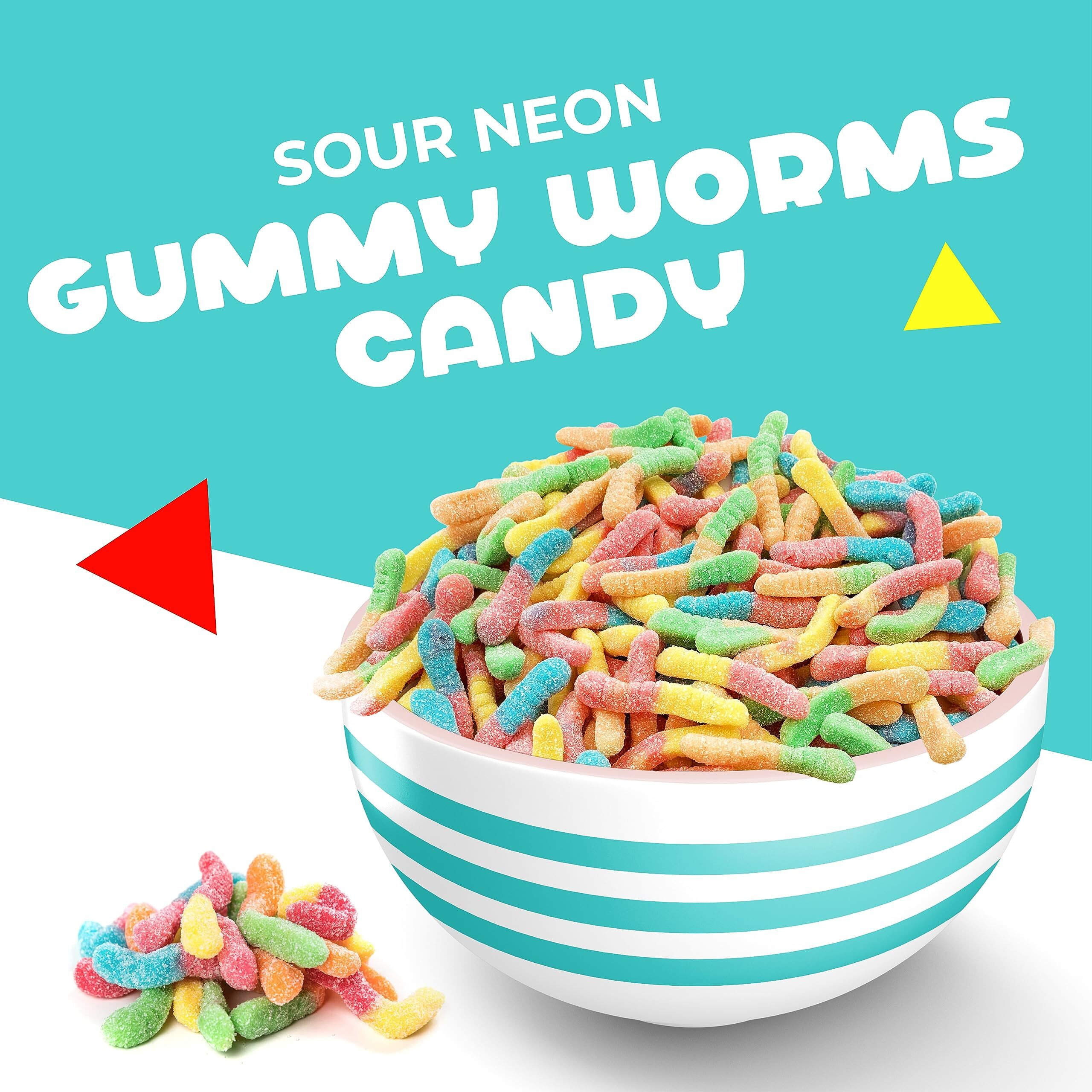 Sour Neon Gummy Worms Candy (1 Pound Bag)