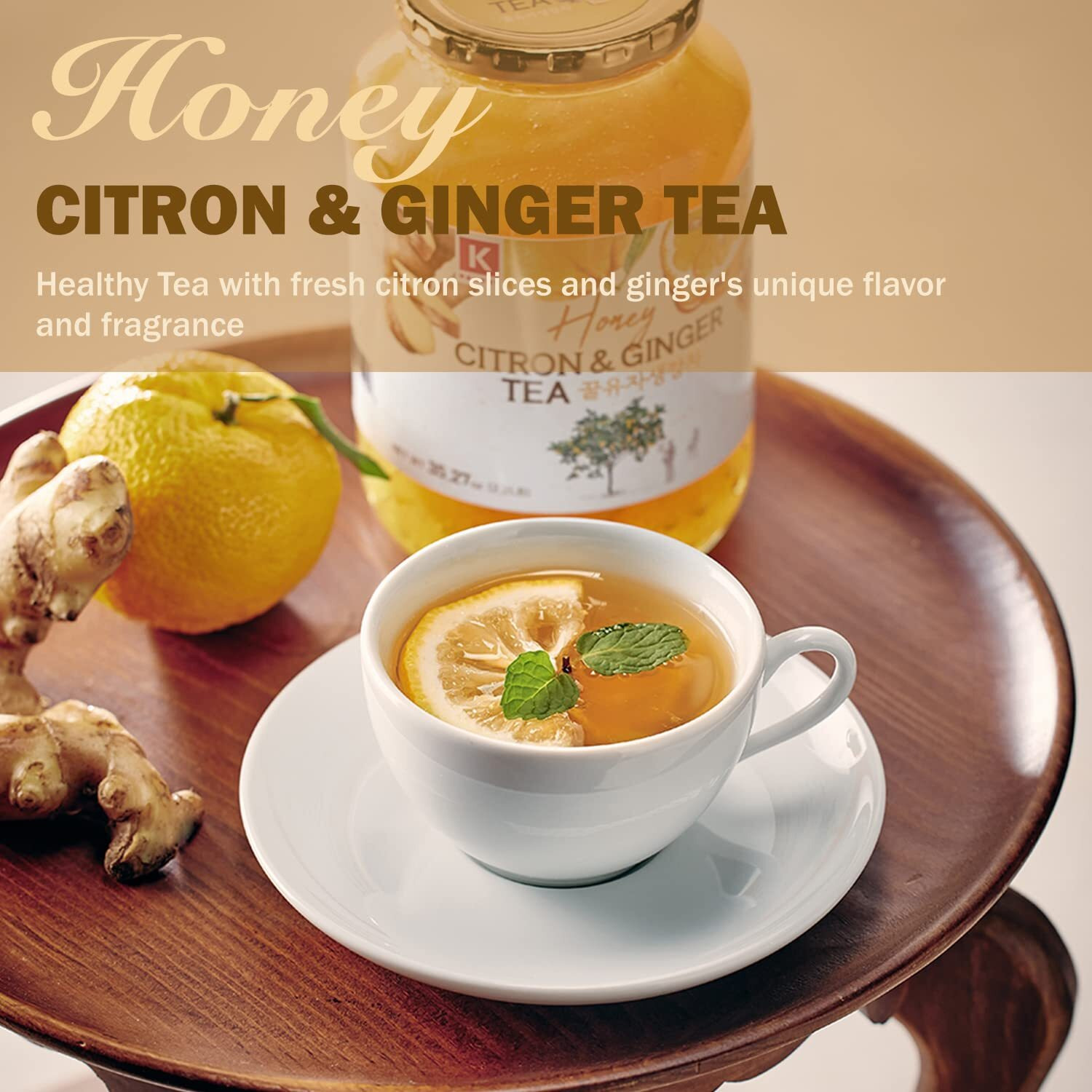 Kpantry Honey Citron & Ginger Tea - Korean Marmalade With Chemical-Free And Fresh Yuzu Citron 35.27 Oz 1 Pack - Ginger, And Sundry Honey, Citron Ginger Sauce For Salad, Spread, Jam, Honey Tea, Smoothie