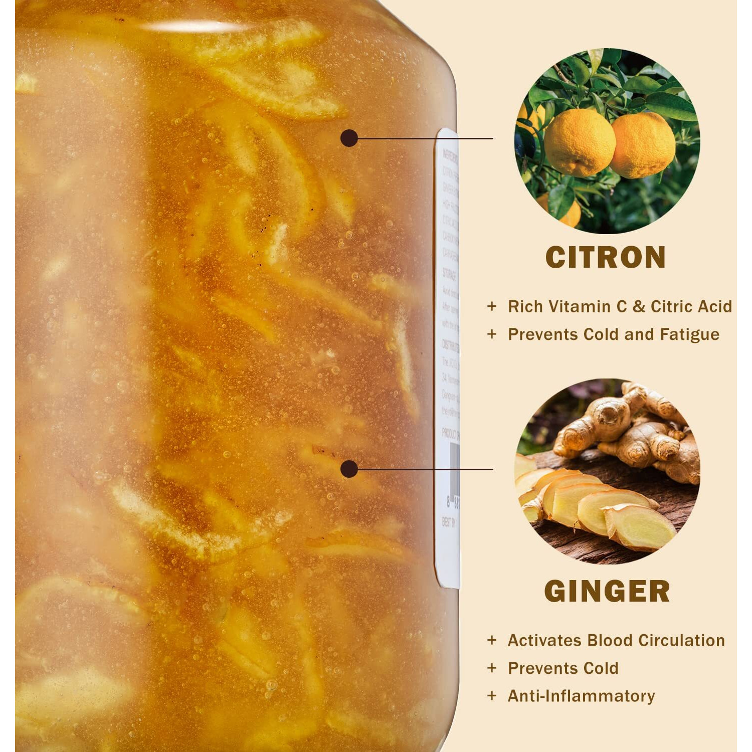 Kpantry Honey Citron & Ginger Tea - Korean Marmalade With Chemical-Free And Fresh Yuzu Citron 35.27 Oz 1 Pack - Ginger, And Sundry Honey, Citron Ginger Sauce For Salad, Spread, Jam, Honey Tea, Smoothie