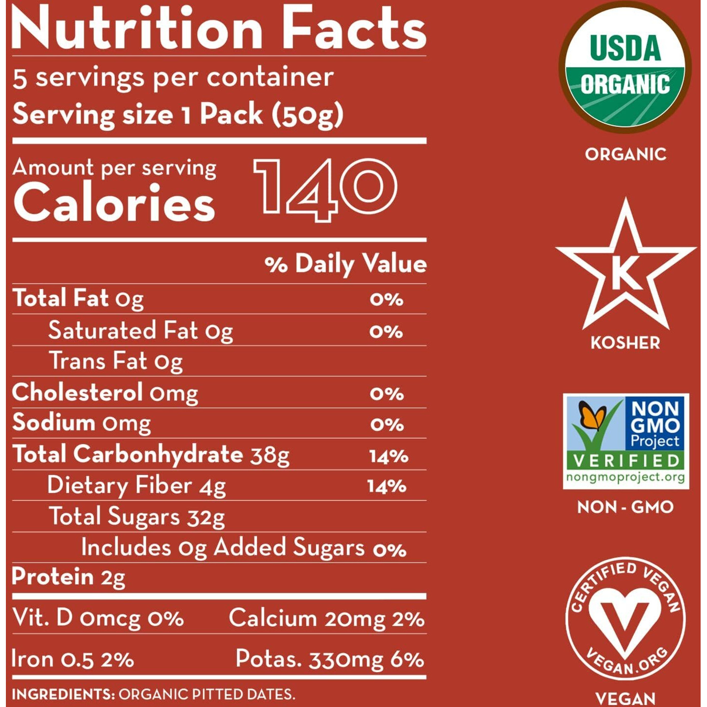 Sunny Fruit Organic Dried Pitted Deglet Nour Dates - 1 Bag (5 Individual Portion Packs) | Healthy, Convenient Superfood Snack Packs | Organic, Non-Gmo, Halal, Kosher, No Preservatives, No Sugar Added