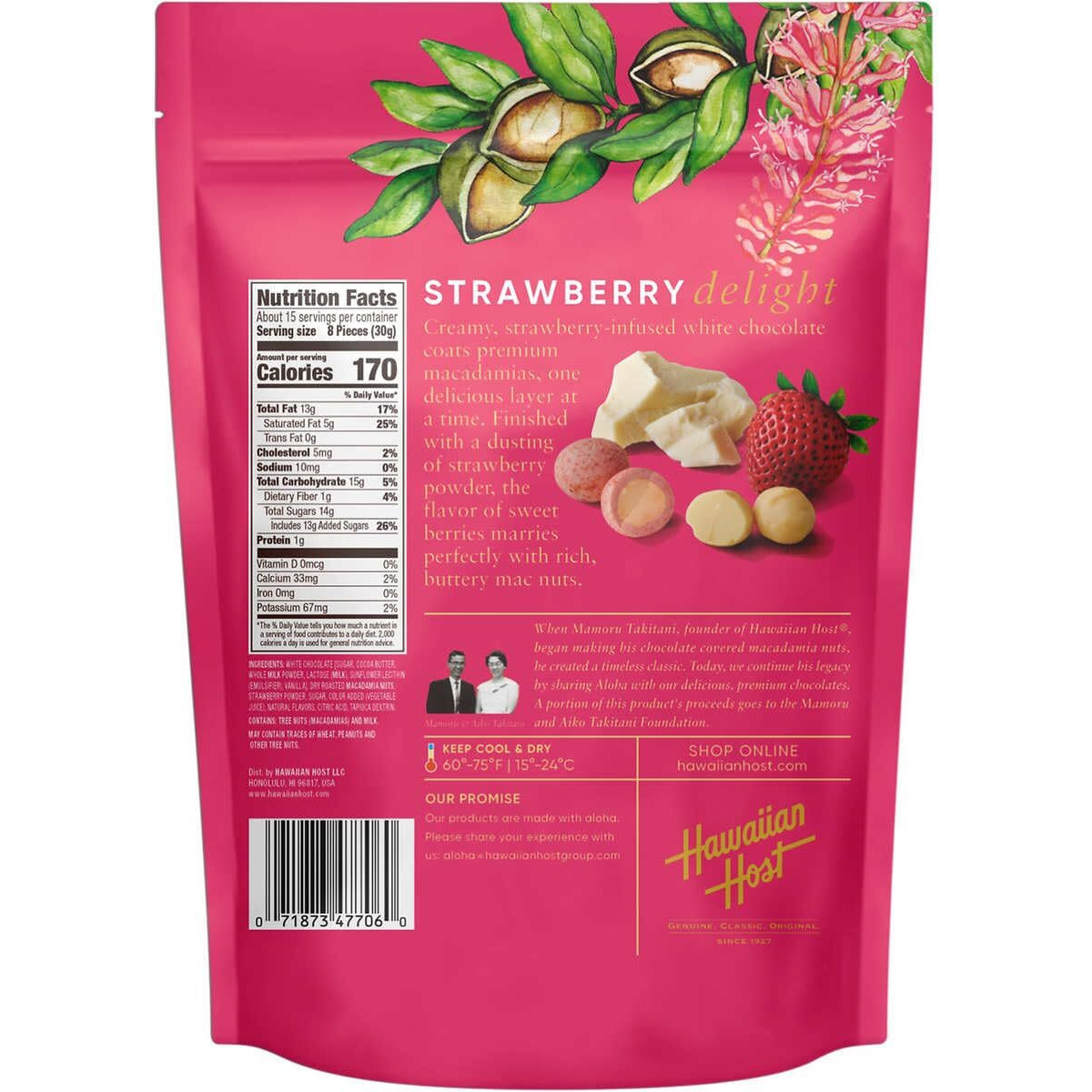 Hawaiian Host Paradise Collection - Strawberries & Cream White Chocolate Macadamia Nuts - 16 Oz Bag