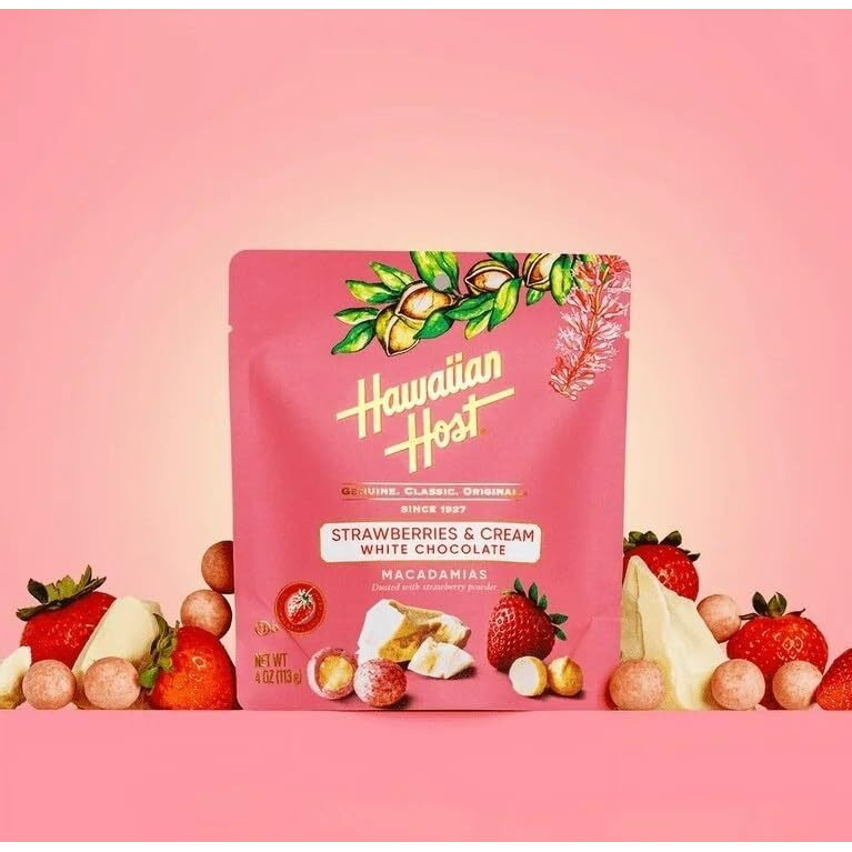 Hawaiian Host Paradise Collection - Strawberries & Cream White Chocolate Macadamia Nuts - 16 Oz Bag
