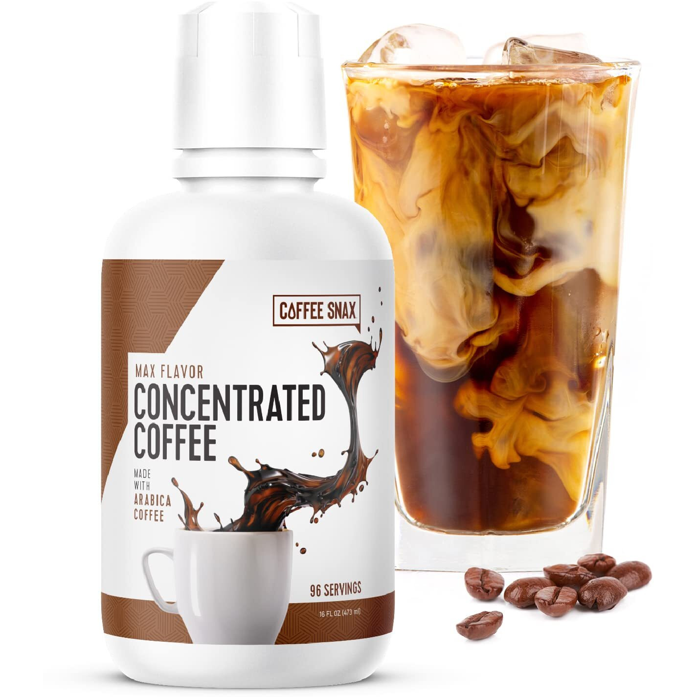 Coffee Snax Cold Brew Coffee Concentrate, Unsweetened Black Coffee Concentrate With No Added Sugar (Bulk 96 Servings Bottle)