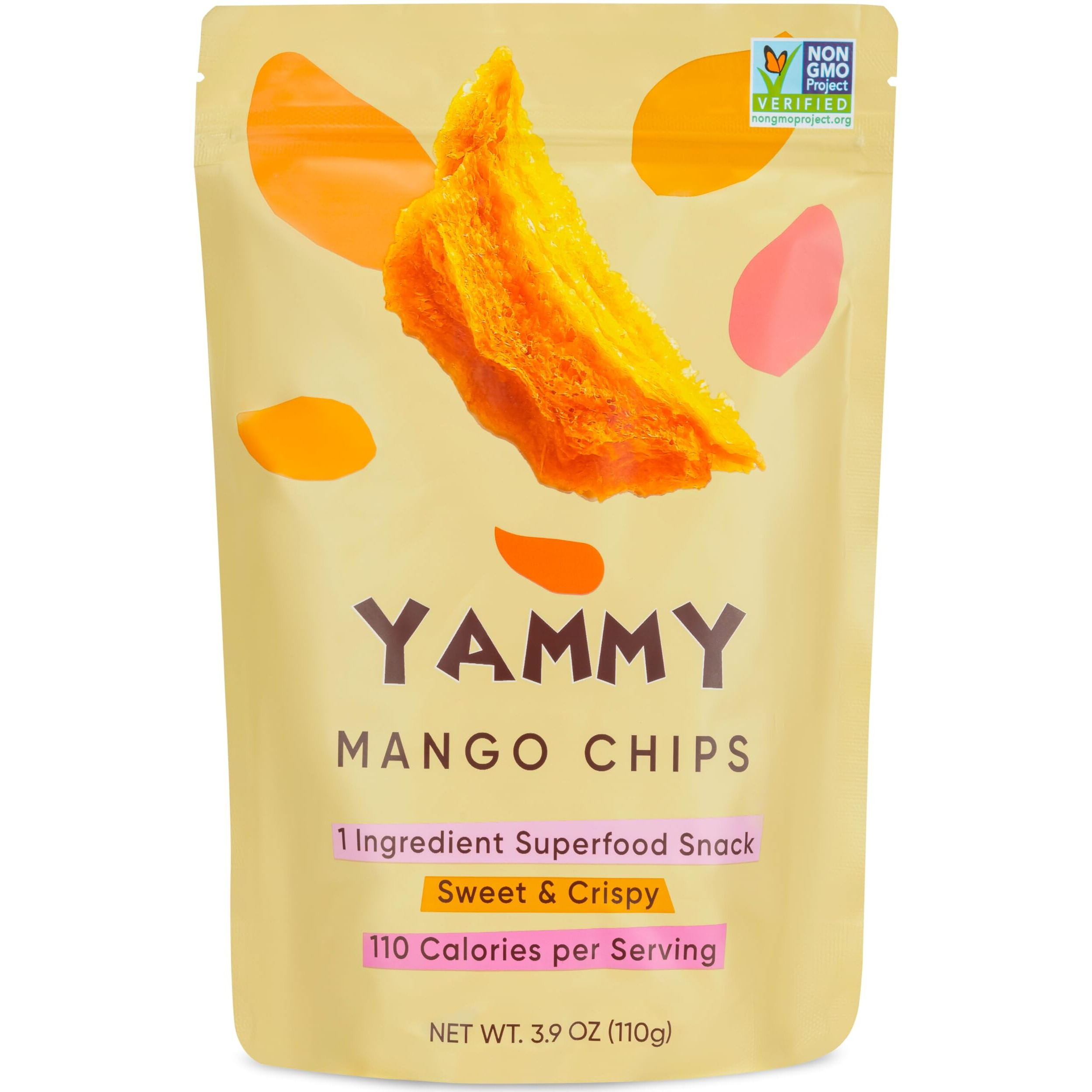 Yammy Dried Mango Chips Like Freeze Dried Fruit, No Sugar Added Crispy Dry Slices Of Mangoes, Unsweetened Dehydrated 1 Ingredient Healthy Snack, Low Calorie Vegan Gluten Free, Individual Pack (3.9Oz)