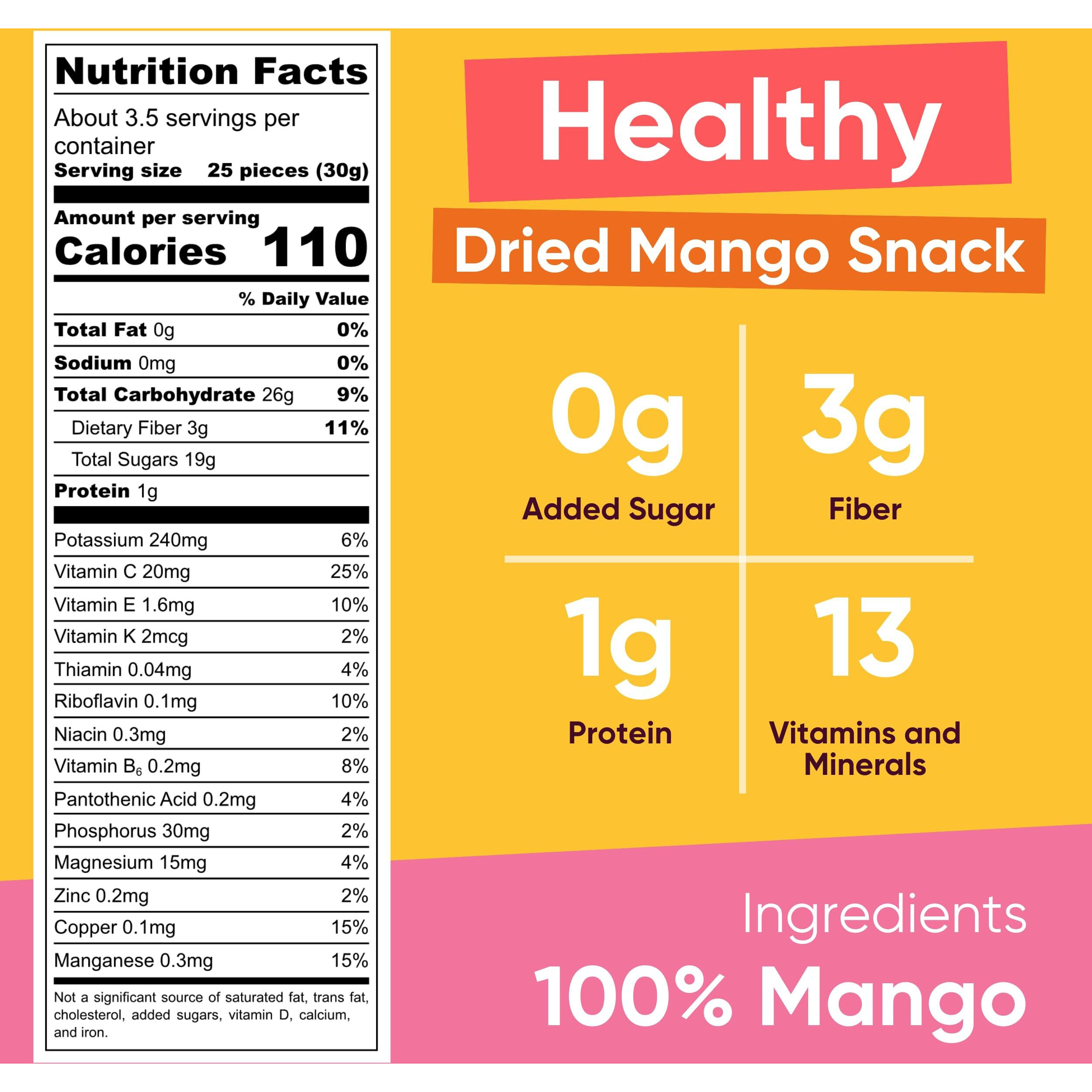 Yammy Dried Mango Chips Like Freeze Dried Fruit, No Sugar Added Crispy Dry Slices Of Mangoes, Unsweetened Dehydrated 1 Ingredient Healthy Snack, Low Calorie Vegan Gluten Free, Individual Pack (3.9Oz)
