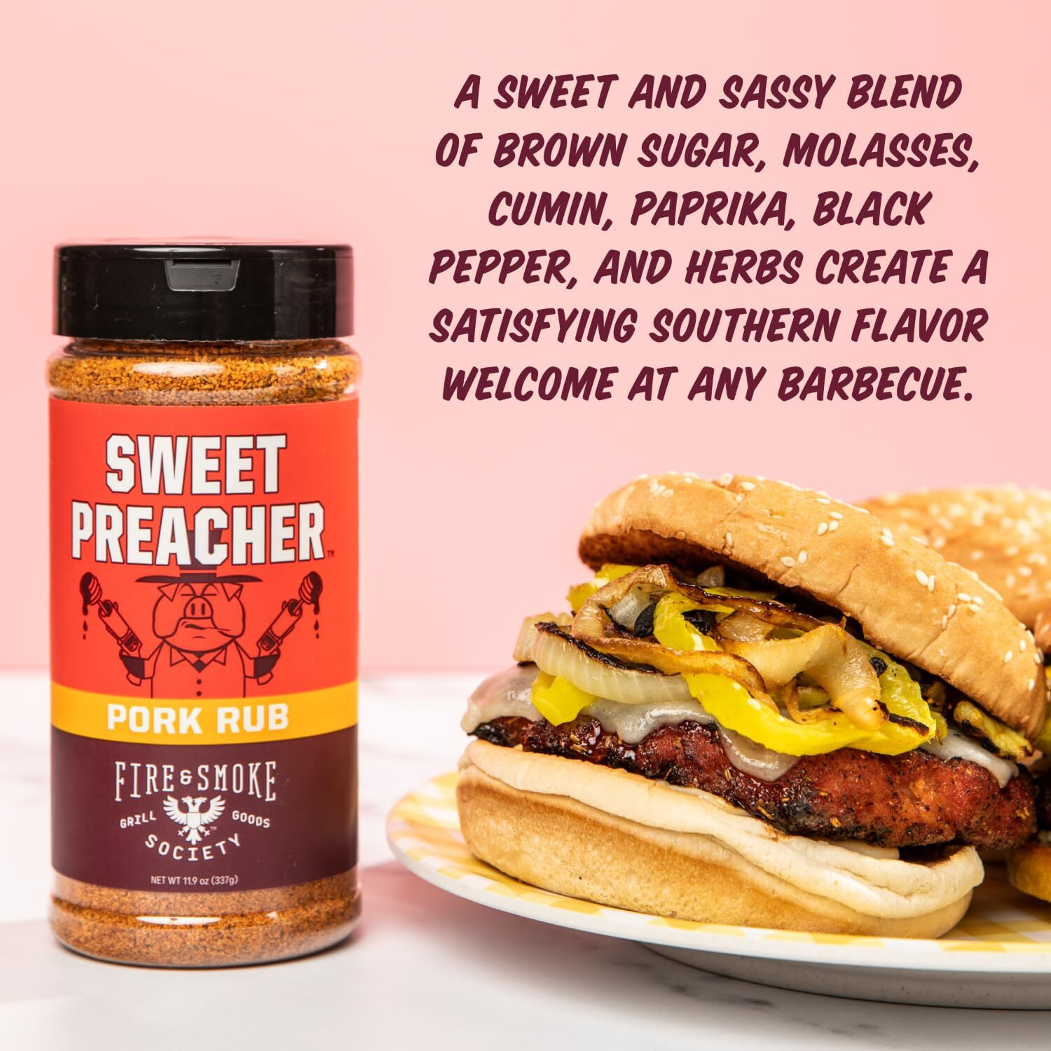 Fire & Smoke Society Sweet Preacher Bbq Pork Rub Seasoning For Smoking And Grilling Meat, Pulled Pork Ribs Chops, Poultry, Chicken, Beef, Dry Rubs And Spices, Brown Sugar, Red Spices & Herbs, 2-Pack