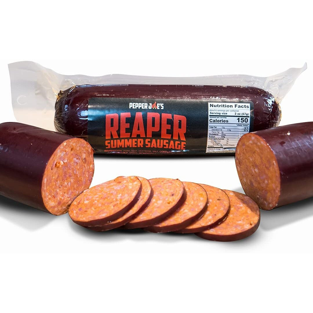 Pepper Joes Carolina Reaper Summer Sausage - Slow Smoked Spicy Summer Sausage With Worlds Hottest Pepper And Premium Midwestern Meat- 12 Ounces