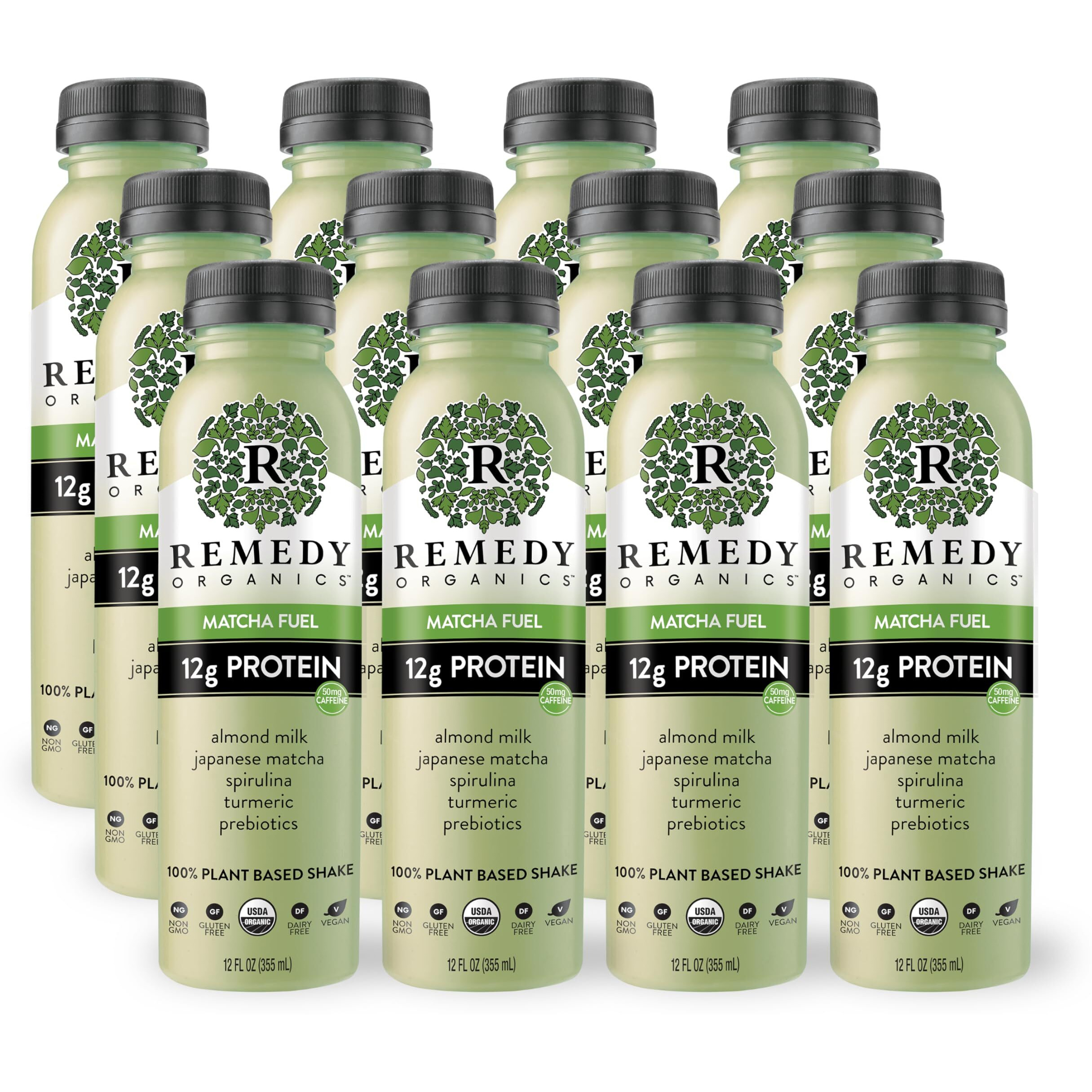 Remedy Organics Matcha Fuel 12-Pack | Plant Based Protein Shakes, Ready To Drink | Usda Organic, Gluten Free, Dairy Free, Soy Free