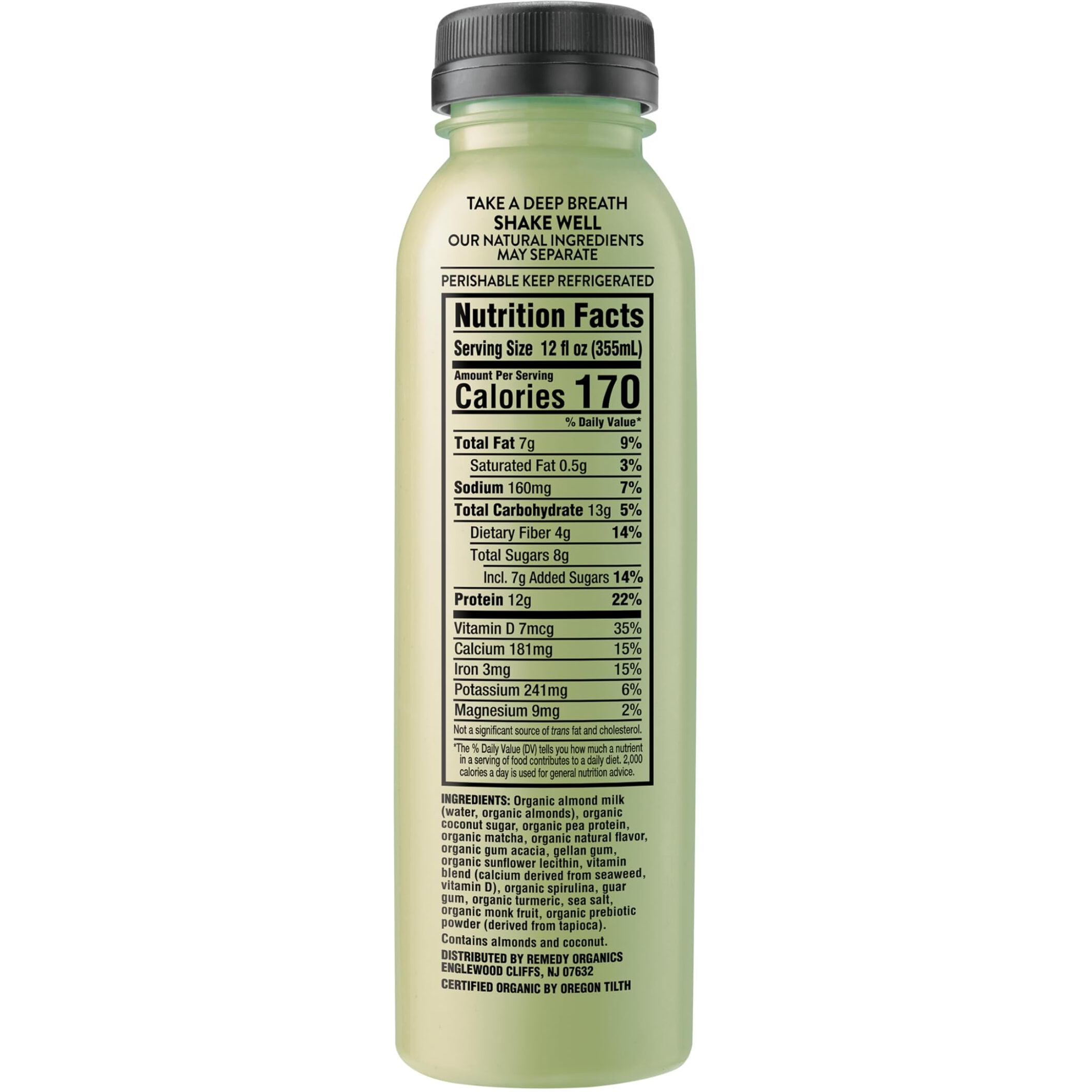 Remedy Organics Matcha Fuel 12-Pack | Plant Based Protein Shakes, Ready To Drink | Usda Organic, Gluten Free, Dairy Free, Soy Free