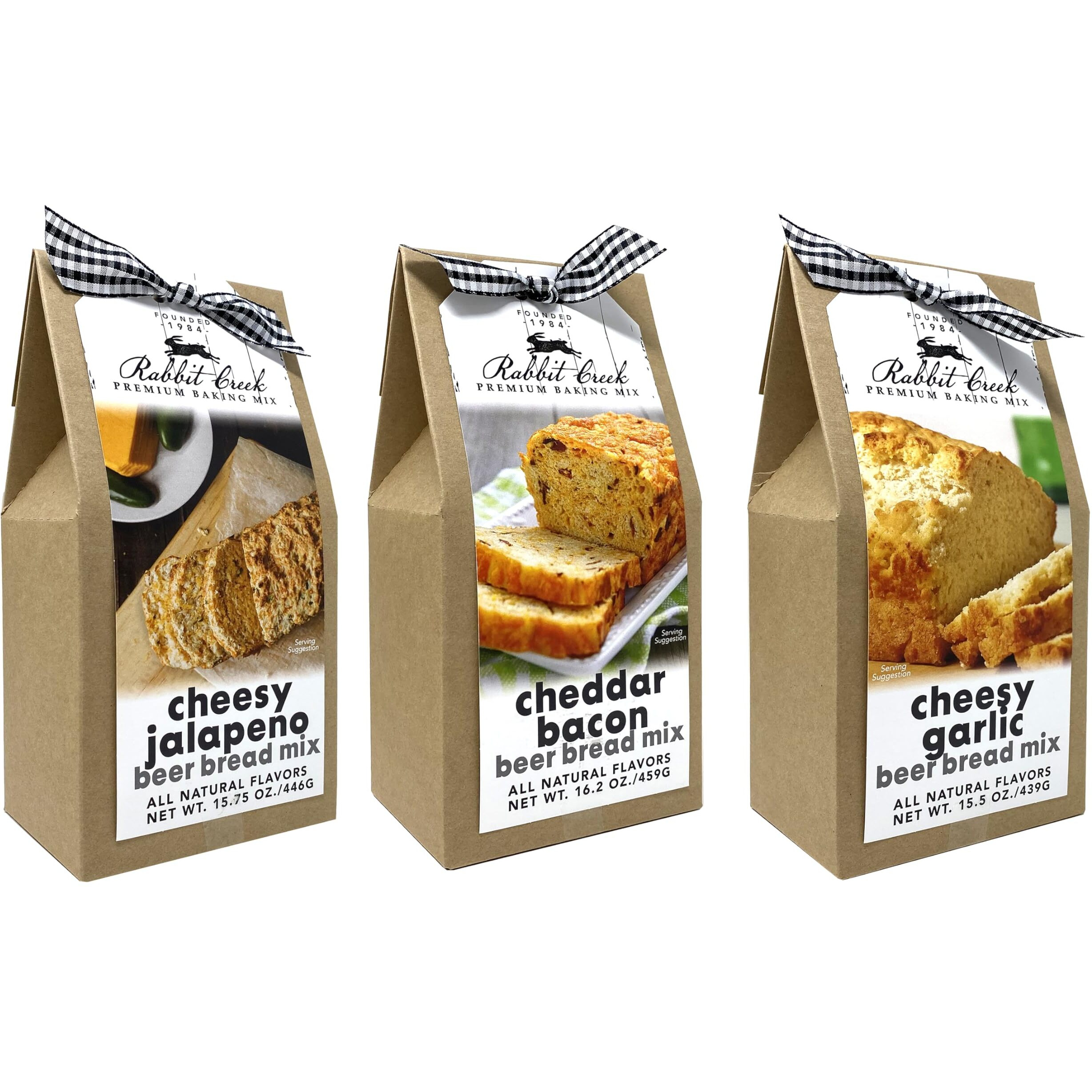 Rabbit Creek Beer Bread Mix Variety Pack Of 3 - Cheesy Jalapeno, Cheddar Bacon & Cheesy Garlic Beer Bread Mix