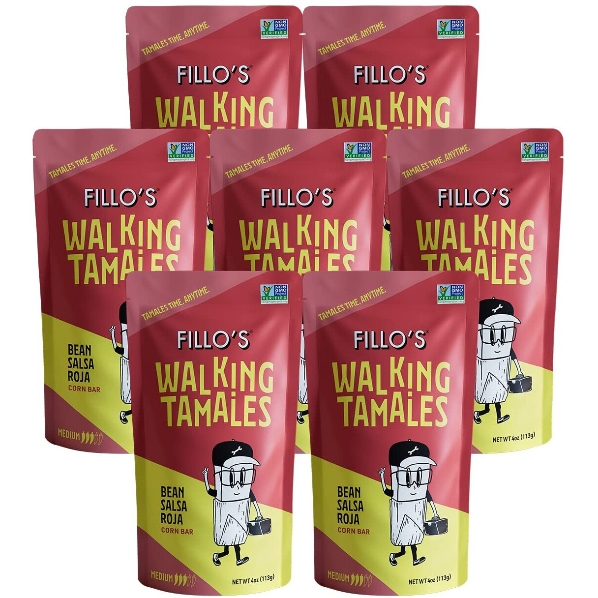 Fillo's Walking Tamales, Salsa Roja, Pk Of 7, Ready-To-Eat, Delicious, Gluten-Free, Preservative-Free, No Added Sugar, Vegan Friendly, Microwavable Meals, Non-Gmo