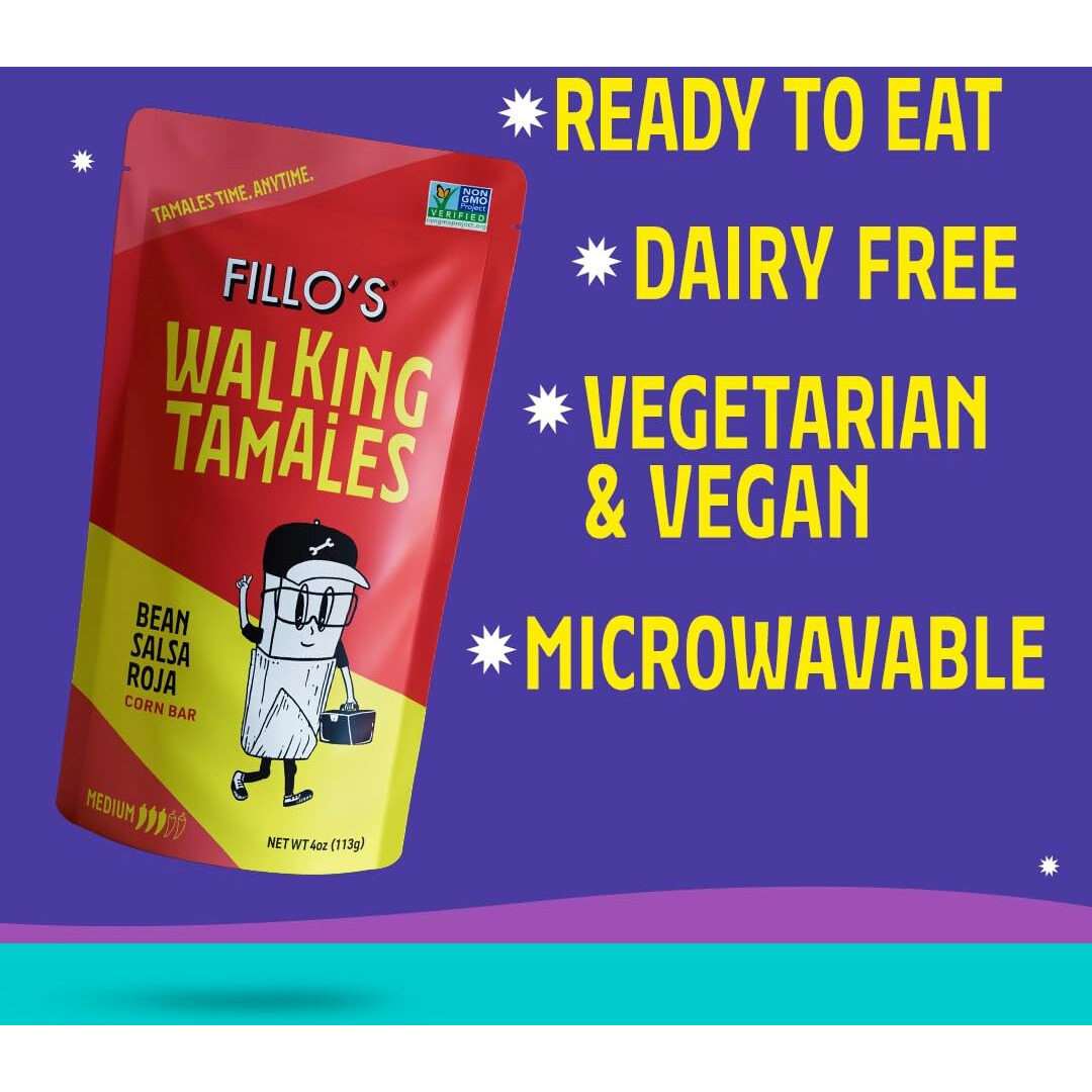Fillo's Walking Tamales, Salsa Roja, Pk Of 7, Ready-To-Eat, Delicious, Gluten-Free, Preservative-Free, No Added Sugar, Vegan Friendly, Microwavable Meals, Non-Gmo