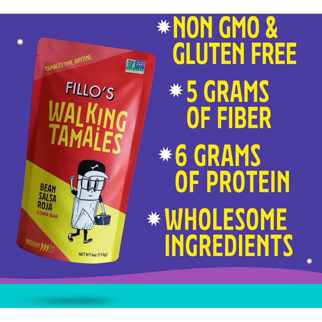 Fillo's Walking Tamales, Salsa Roja, Pk Of 7, Ready-To-Eat, Delicious, Gluten-Free, Preservative-Free, No Added Sugar, Vegan Friendly, Microwavable Meals, Non-Gmo
