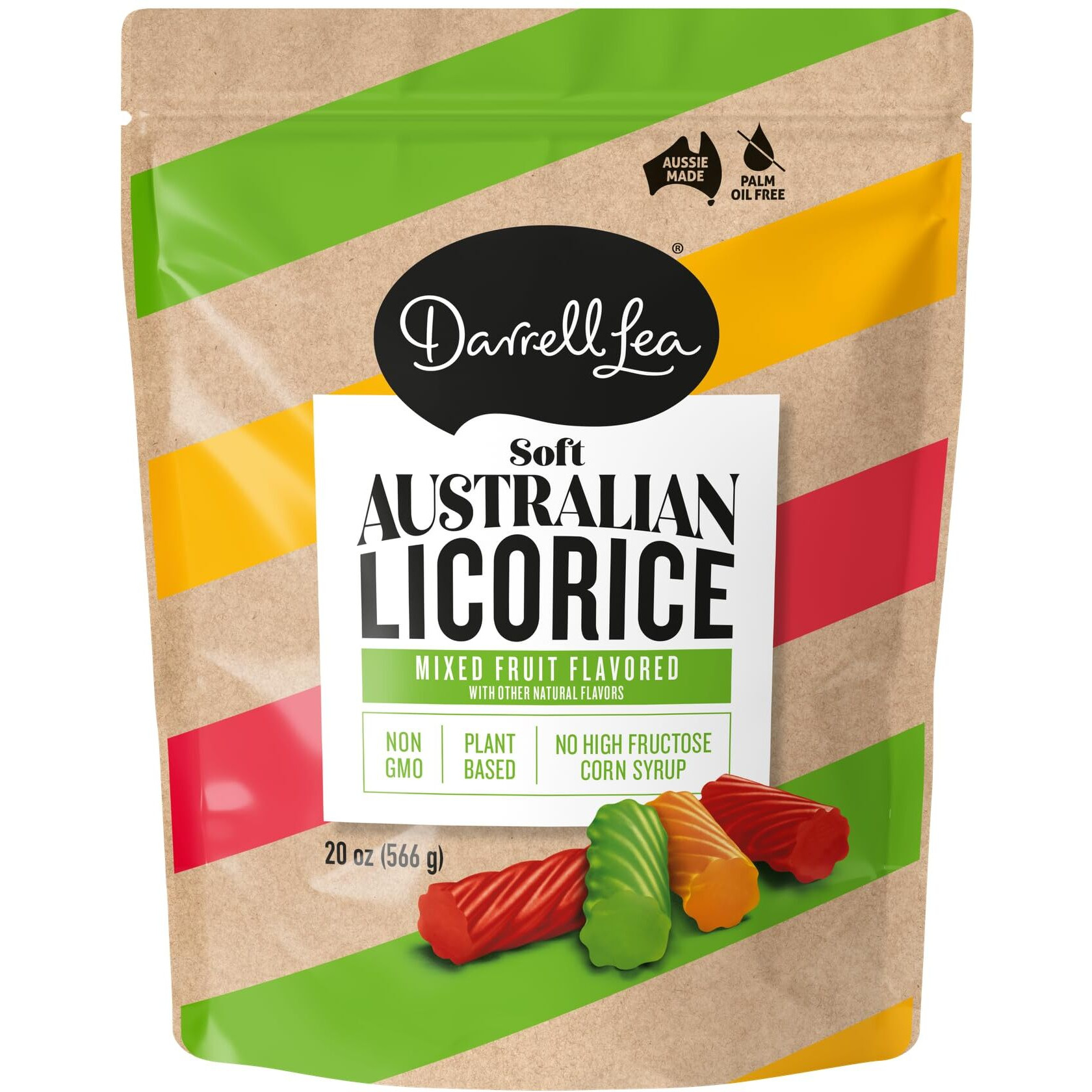 Darrell Lea Soft Australian Licorice, Mixed Fruit Flavor, 20 Ounce Bag (1-Pack) | Non-Gmo, No Palm Oil, Plant Based, No High Fructose Corn Syrup | Soft & Chewy Licorice Candy, Made In Australia