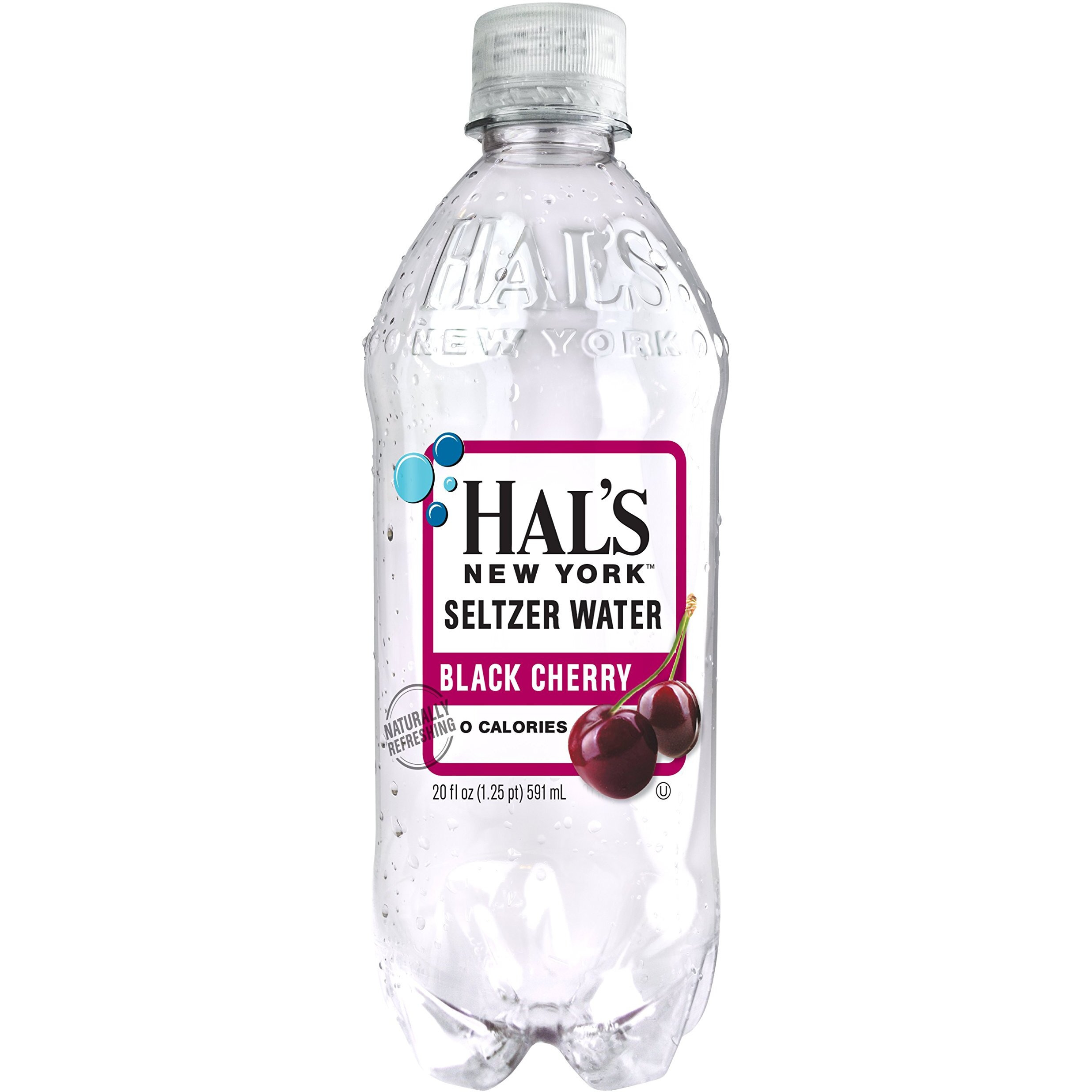 Hal's New York Seltzer Carbonated Black Cherry Flavored Sparkling Water, Zero Sugar, Zero Calorie, Zero Carbs, 20 Fl Oz (Pack Of 24)