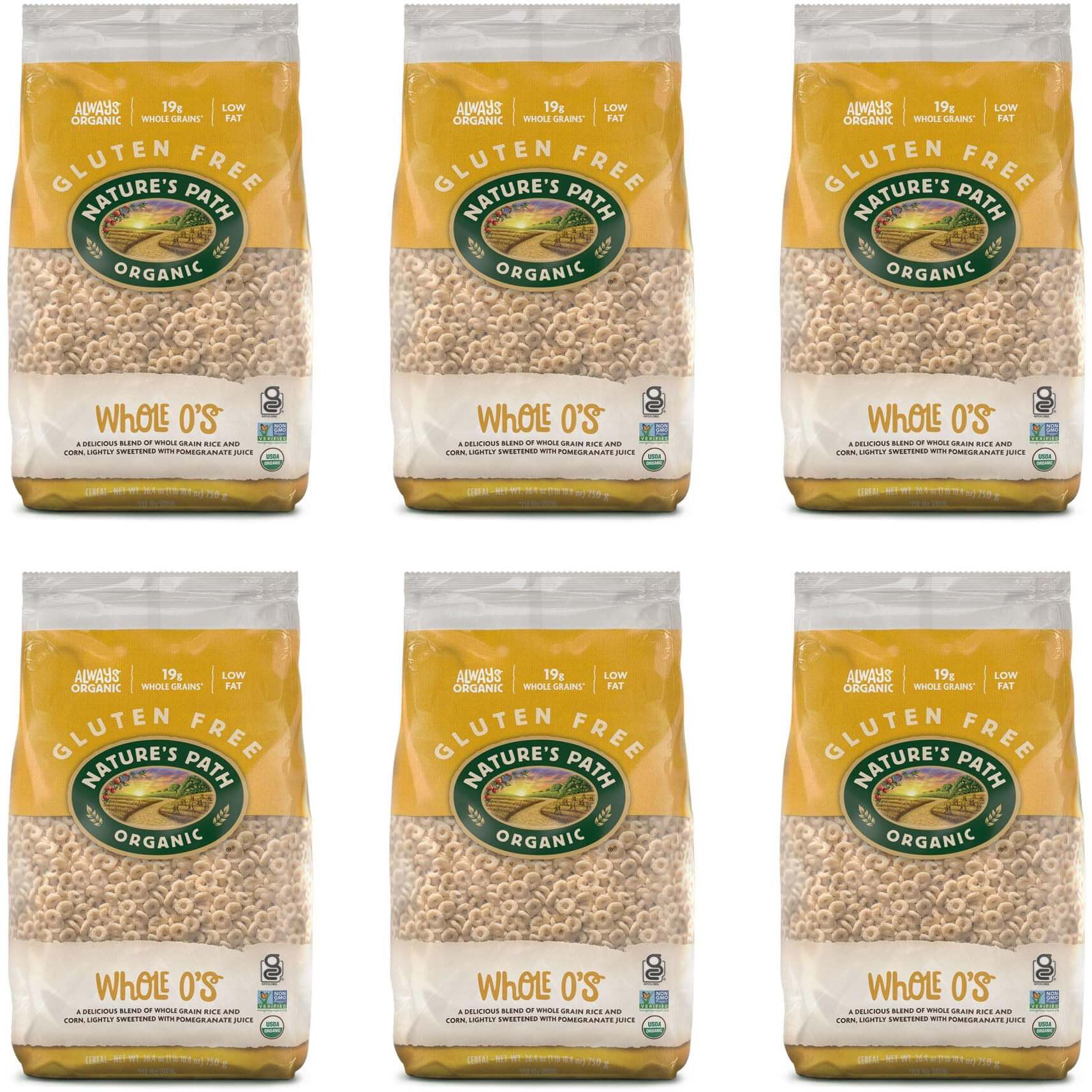 Nature's Path Organic Gluten Free Whole O's Cereal, 1 Lb 10.4 Oz Earth Friendly Package (Pack Of 6), Non-Gmo, 19G Whole Grains, Low Fat