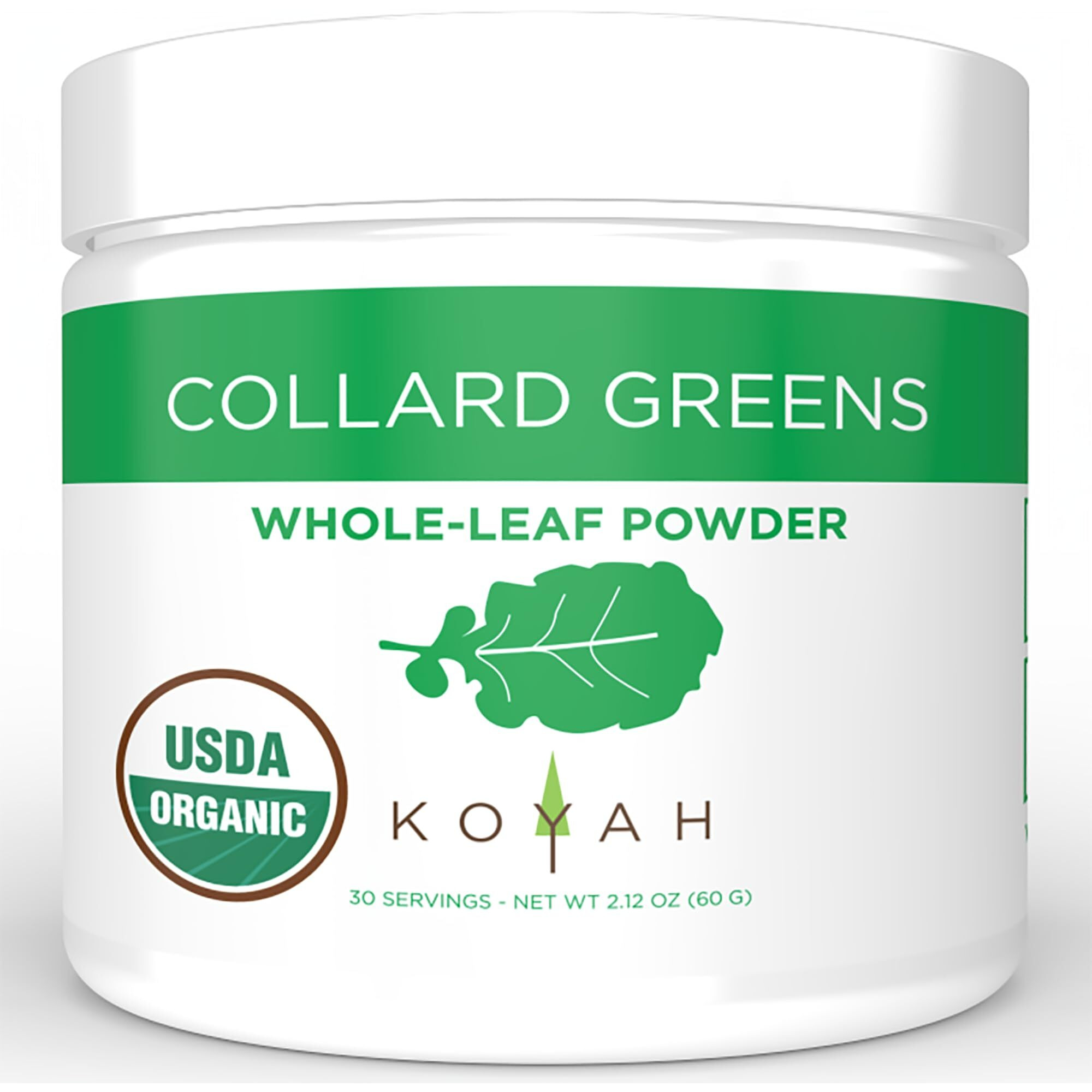 Koyah - Organic Usa Grown Collard Greens Powder (Equivalent To 15 Cups Fresh) Freeze-Dried, Whole-Leaf Powder
