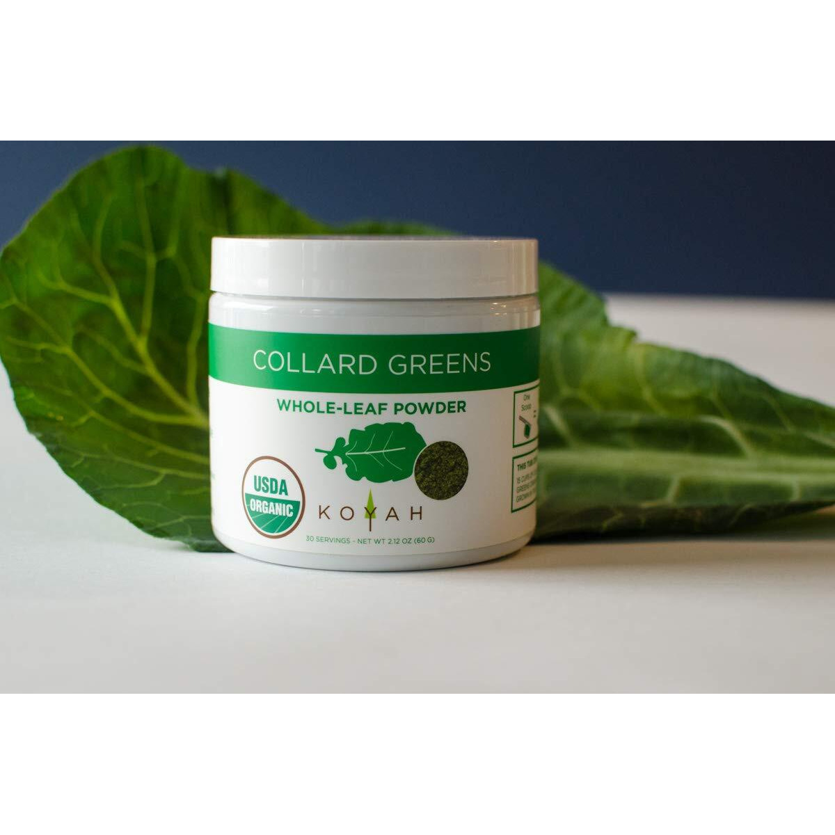 Koyah - Organic Usa Grown Collard Greens Powder (Equivalent To 15 Cups Fresh) Freeze-Dried, Whole-Leaf Powder