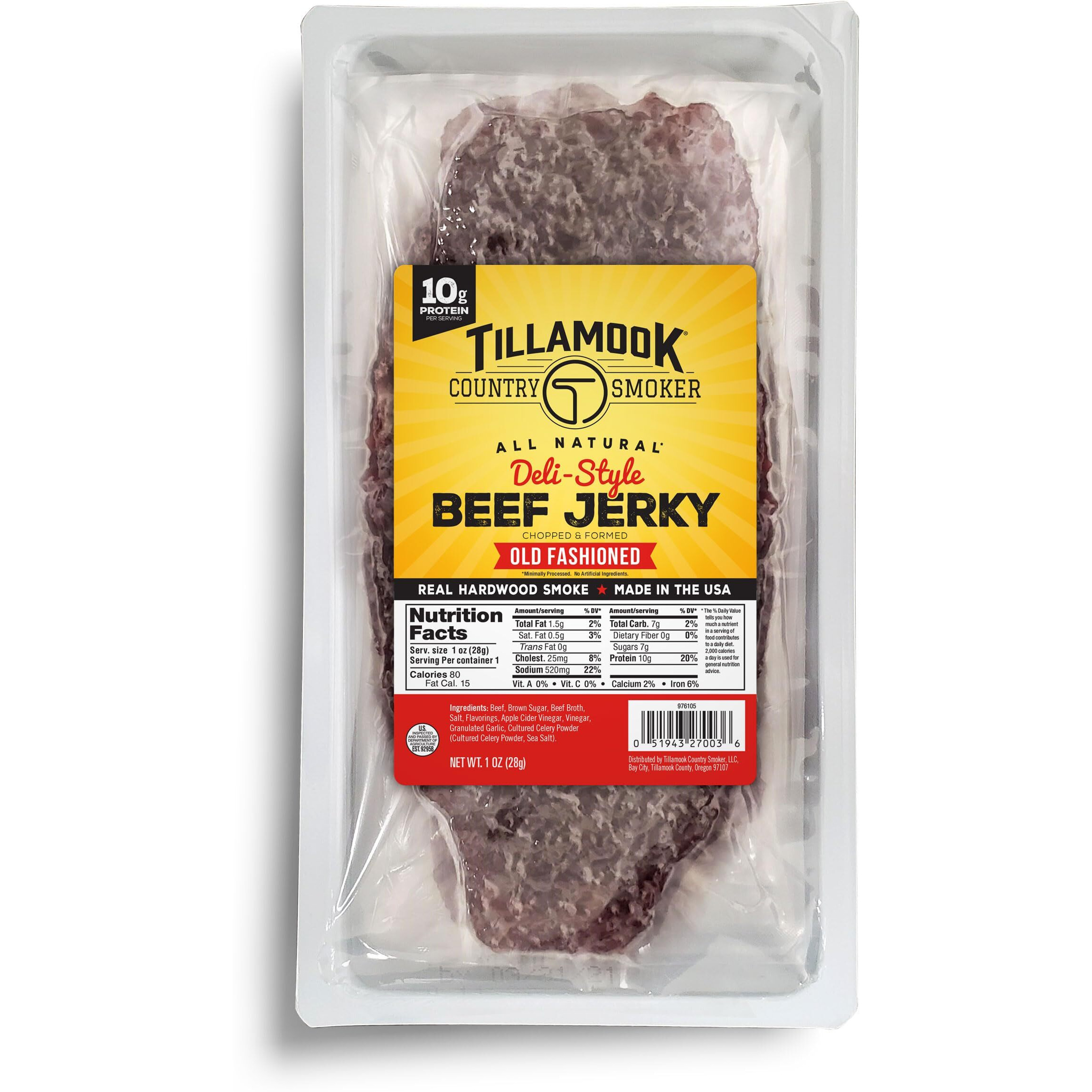 Tillamook Beef Jerky, Country Smoker Old Fashioned Deli Style Thin Sliced Slab, Low Carb, High Protein, Ready To Eat Keto Snacks, Chopped & Formed Slabs,12 Count Tray