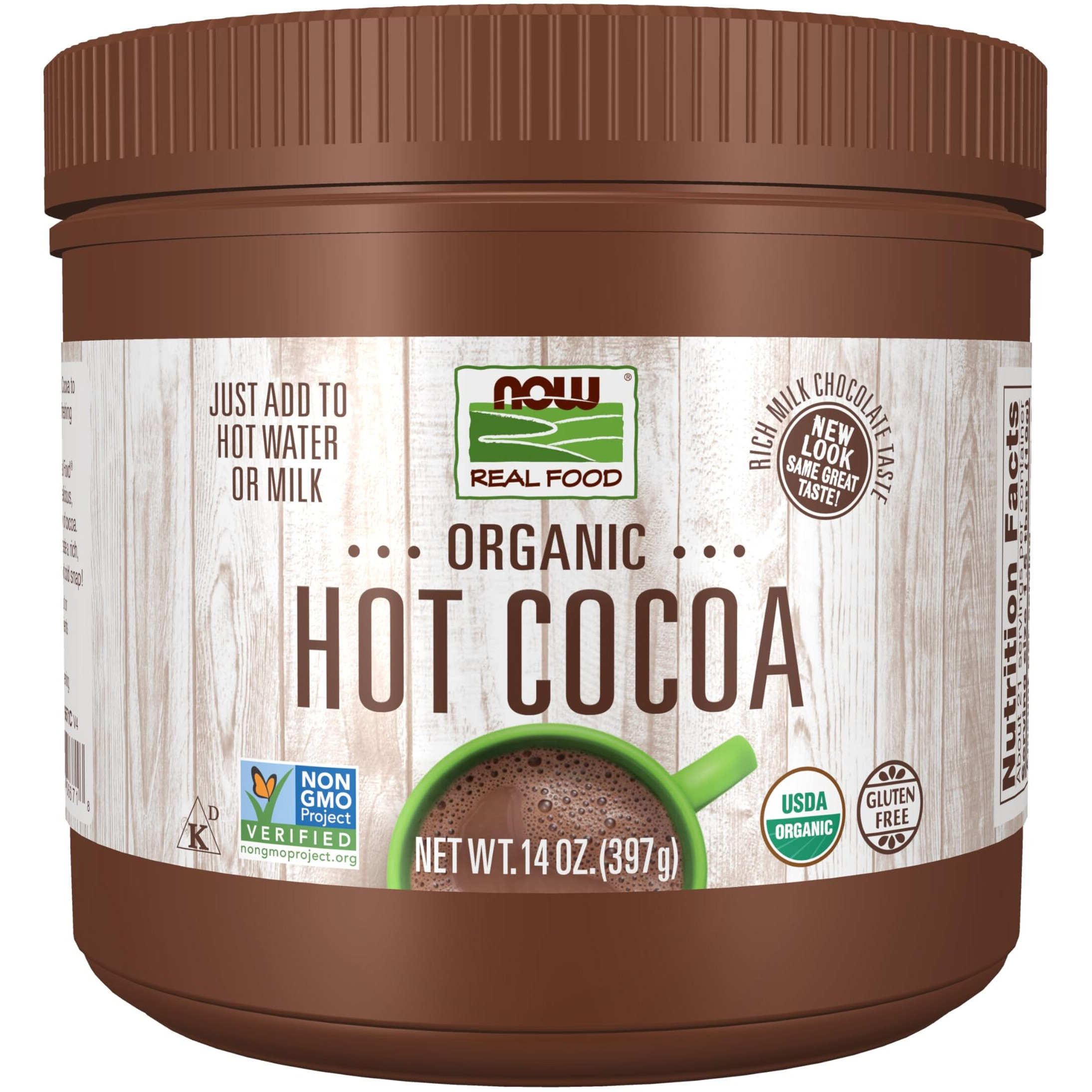 Now Foods, Cocoa Lovers Organic Hot Cocoa, Instant, Rich Milk Chocolate Taste, Low-Fat And Gluten-Free, 14-Ounce
