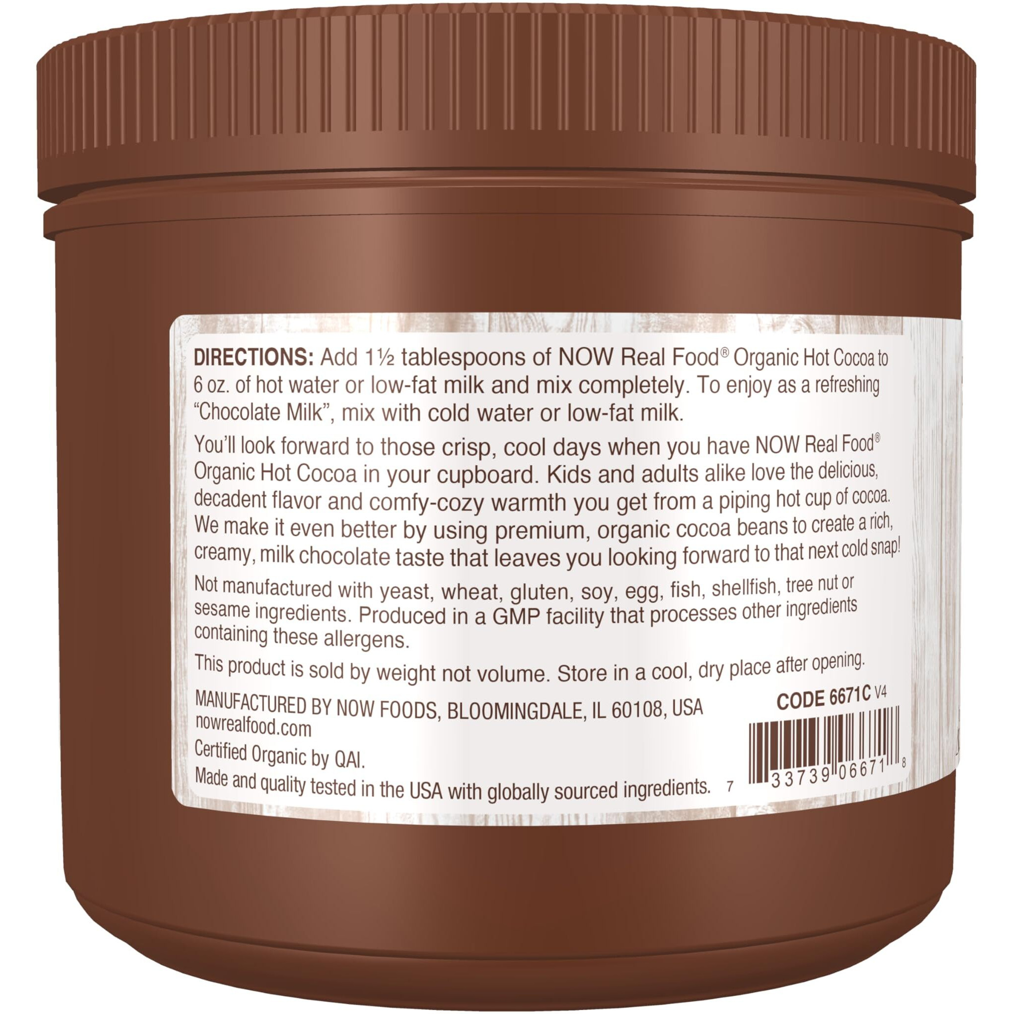 Now Foods, Cocoa Lovers Organic Hot Cocoa, Instant, Rich Milk Chocolate Taste, Low-Fat And Gluten-Free, 14-Ounce