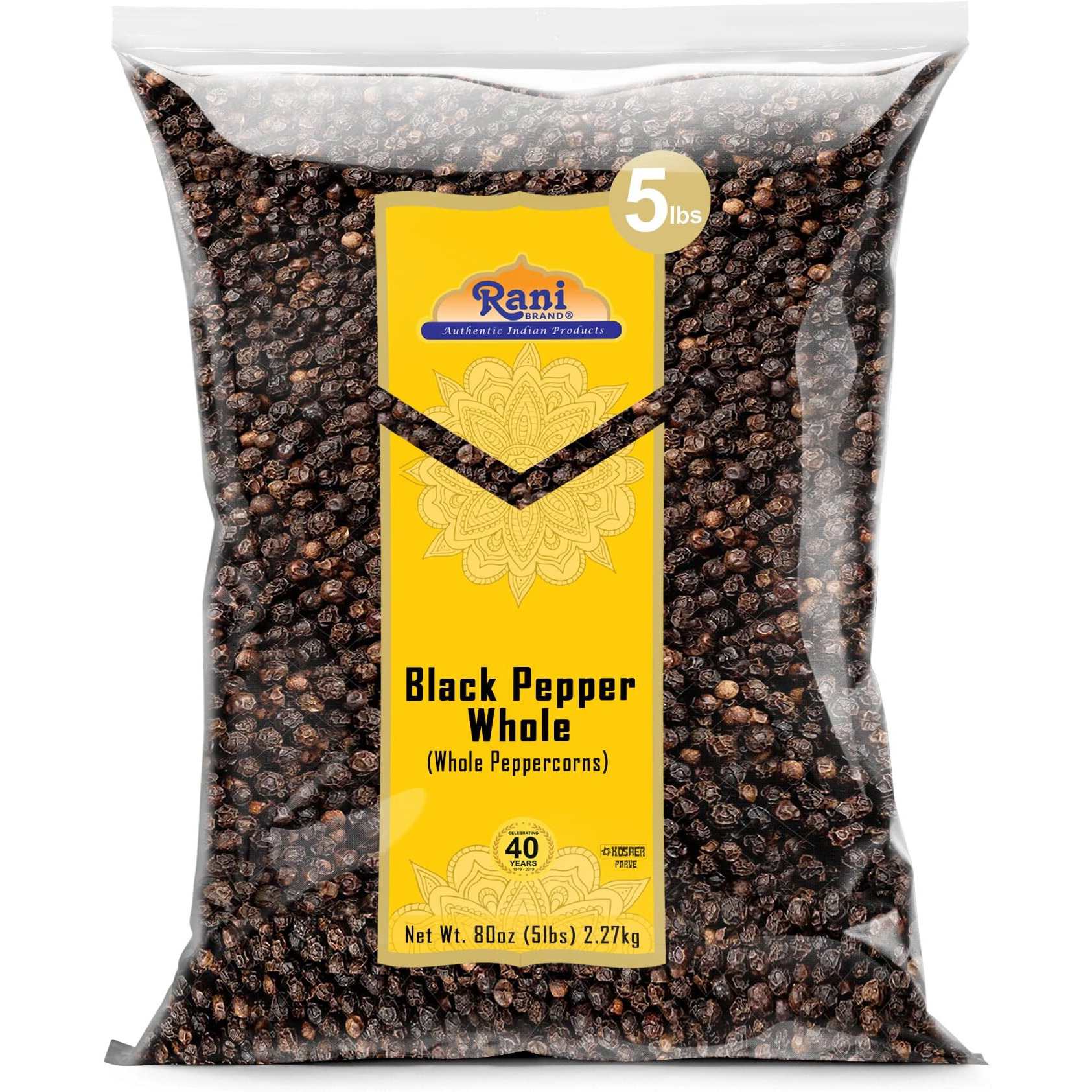 Rani Black Pepper Whole (Peppercorns), Premium Mg-1 Grade 80Oz (5Lbs) 2.27Kg Bulk ~ All Natural | Gluten Friendly | Non-Gmo | Kosher | Product Of Vietnam | Perfect Size For Grinders