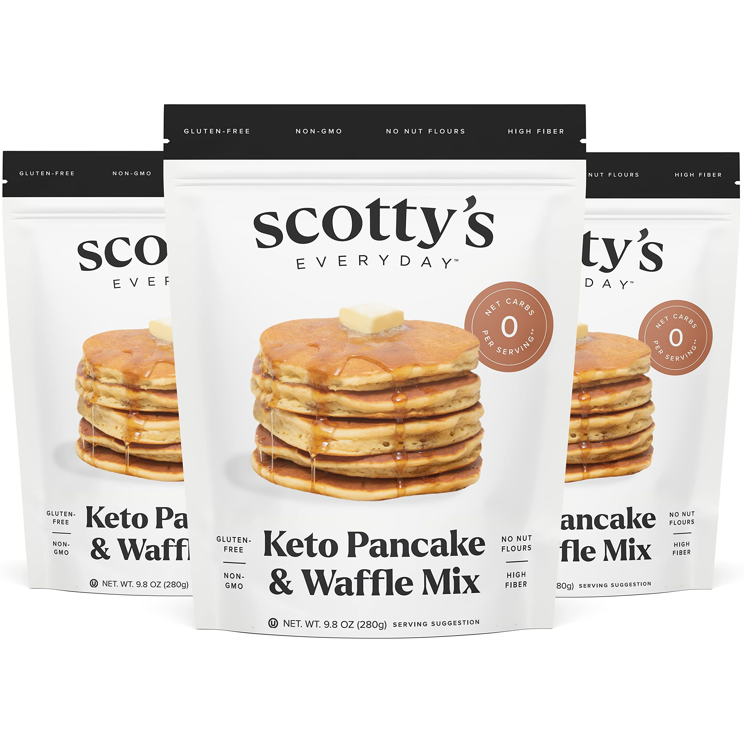 Keto Pancake & Waffle Mix - Keto And Gluten Free Pancake And Waffle Mix - 0G Net Carbs - Sweetened With Allulose - No Erythritol - 9.8Oz 3 Packs