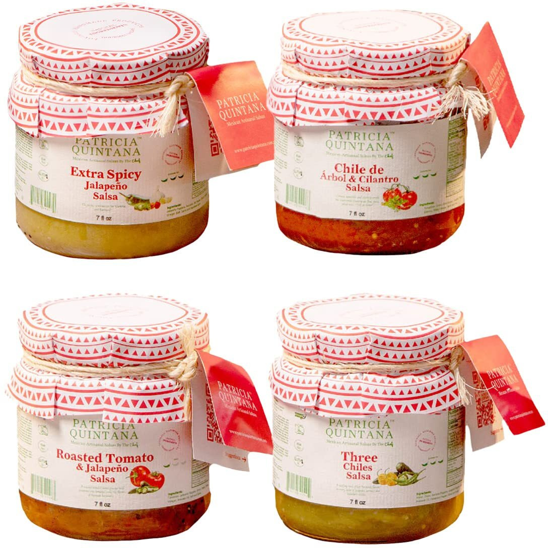Patricia Quintana Authentic Mexican Salsa Sampler Pack - Enjoy Roasted Tomato & Jalapeo Salsa, Extra Spicy Jalapeo Salsa, Chile De   Rbol & Cilantro Salsa, And Three Chiles Salsa (4 Bottles)