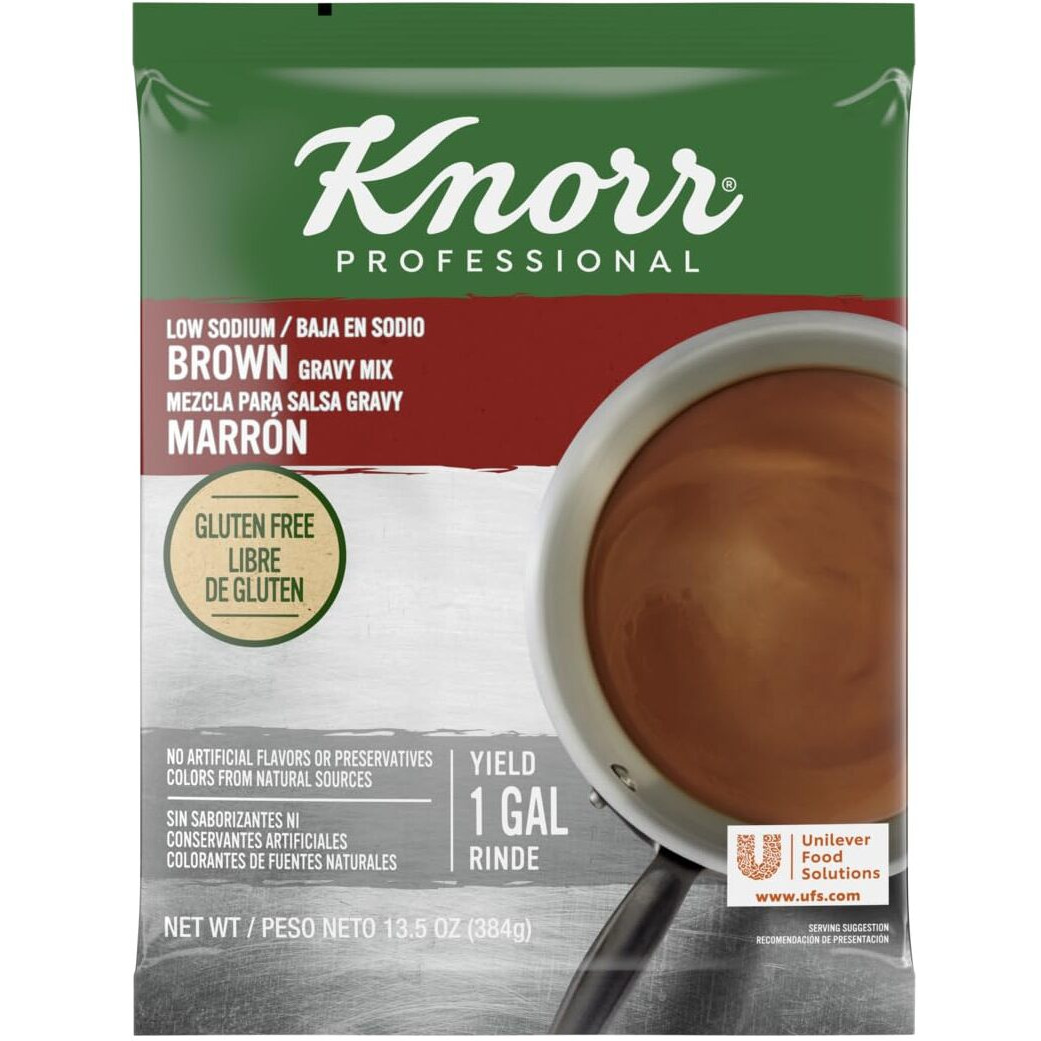 Knorr Professional Low Sodium Brown Gravy Mix Vegan, Gluten Free, No Artificial Flavors Or Preservatives, No Added Msg, Dairy Free, Colors From Natural Sources, 13.5 Oz, Pack Of 6