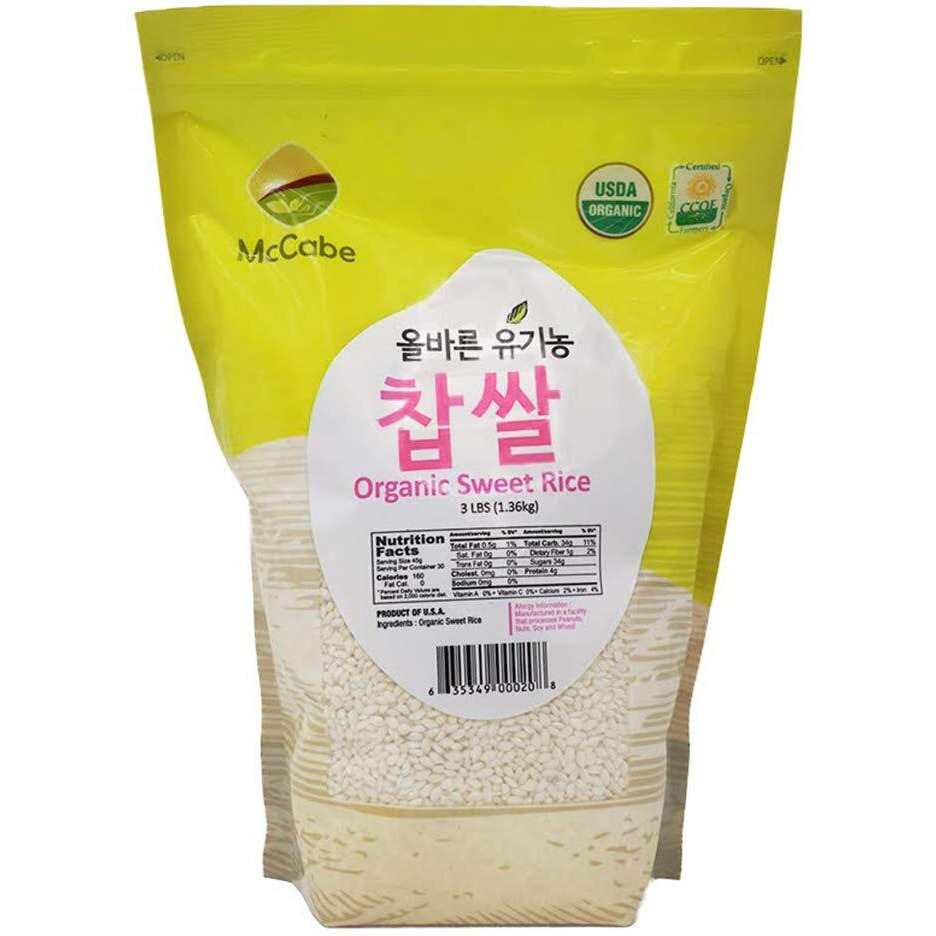 Mccabe Organic Sweet Rice - Organic Glutinous Sweet Rice | Gluten Free & Gmo-Free Organic Sticky Rice | Rich In Fibers And Minerals | Usda And Ccof Certified Organic | Product Of Usa | 3 Lbs
