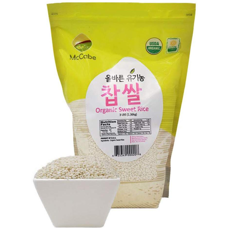 Mccabe Organic Sweet Rice - Organic Glutinous Sweet Rice | Gluten Free & Gmo-Free Organic Sticky Rice | Rich In Fibers And Minerals | Usda And Ccof Certified Organic | Product Of Usa | 3 Lbs