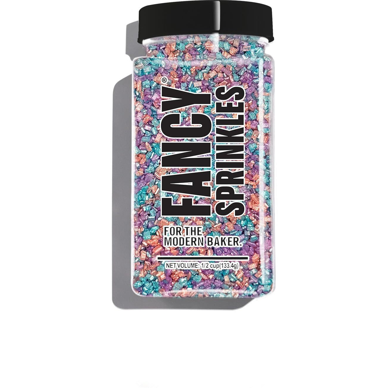 Fancy Sprinkles Opal Rain Fancy Sugar Pearlescent Peach, Lavender, And Pale Blue Sugar Crystals Flecked Silver Mini Edible Glitter Hexagons (0.5C)